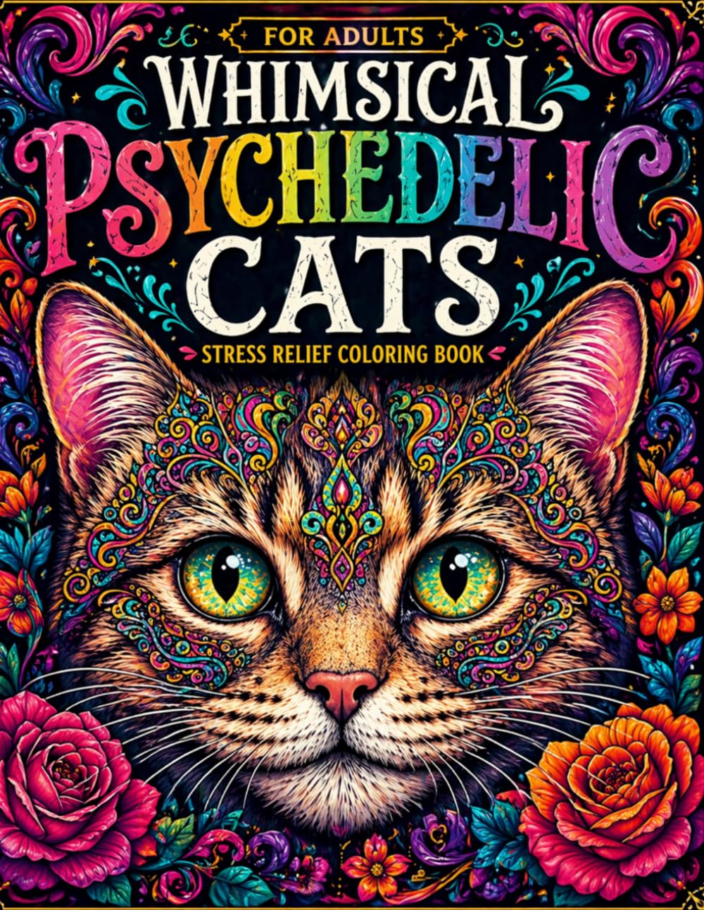 Whimsical Psychedelic Cats Coloring Book for Adults: Stress Relief Coloring Book with Trippy, Cute & Intricate Cat Designs