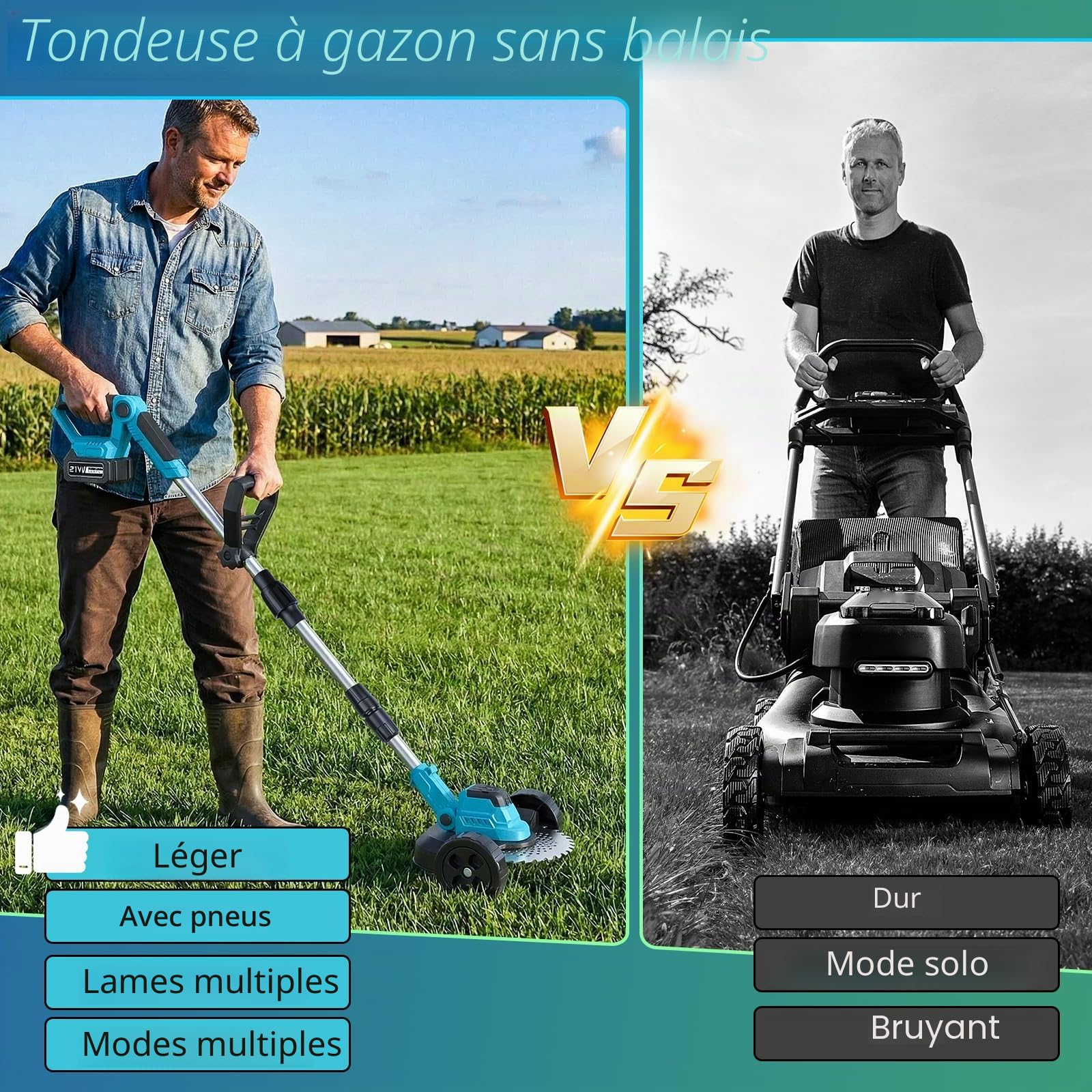 Coupe Bordure sans Fil avec 2 Batteries 4,0Ah, 21V Débroussailleuse Électrique sans Fil 1000W Brushless, 5000 TR/Min, 3 Lames, Manche Télescopique, Écran LCD et Roues pour Jardin et Pelouse