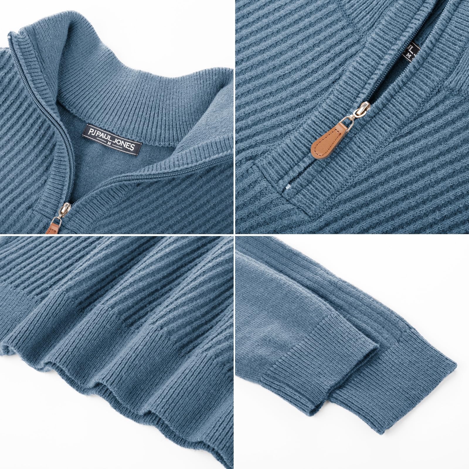 PJ PAUL JONES Jersey de cuello alto para hombre con cremallera 1/4, jersey de manga larga con cuello de tortuga, suéter de invierno