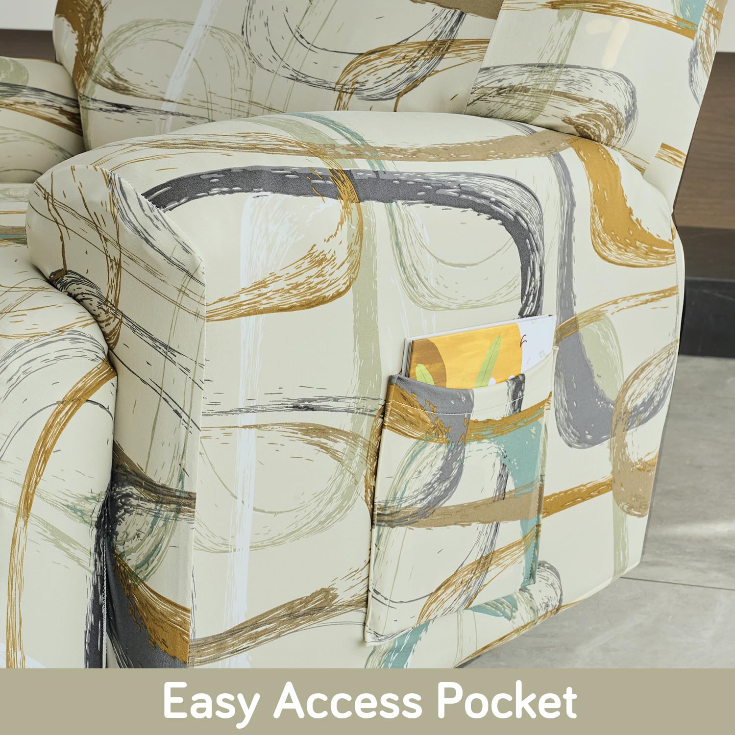 HOKIPO 'Elira Series' Polyester Blend 140Gsm Stretchable Recliner Sofa Cover 3 Seater, Parchement Beige Abstract Art (Ar-4942-C6) 3