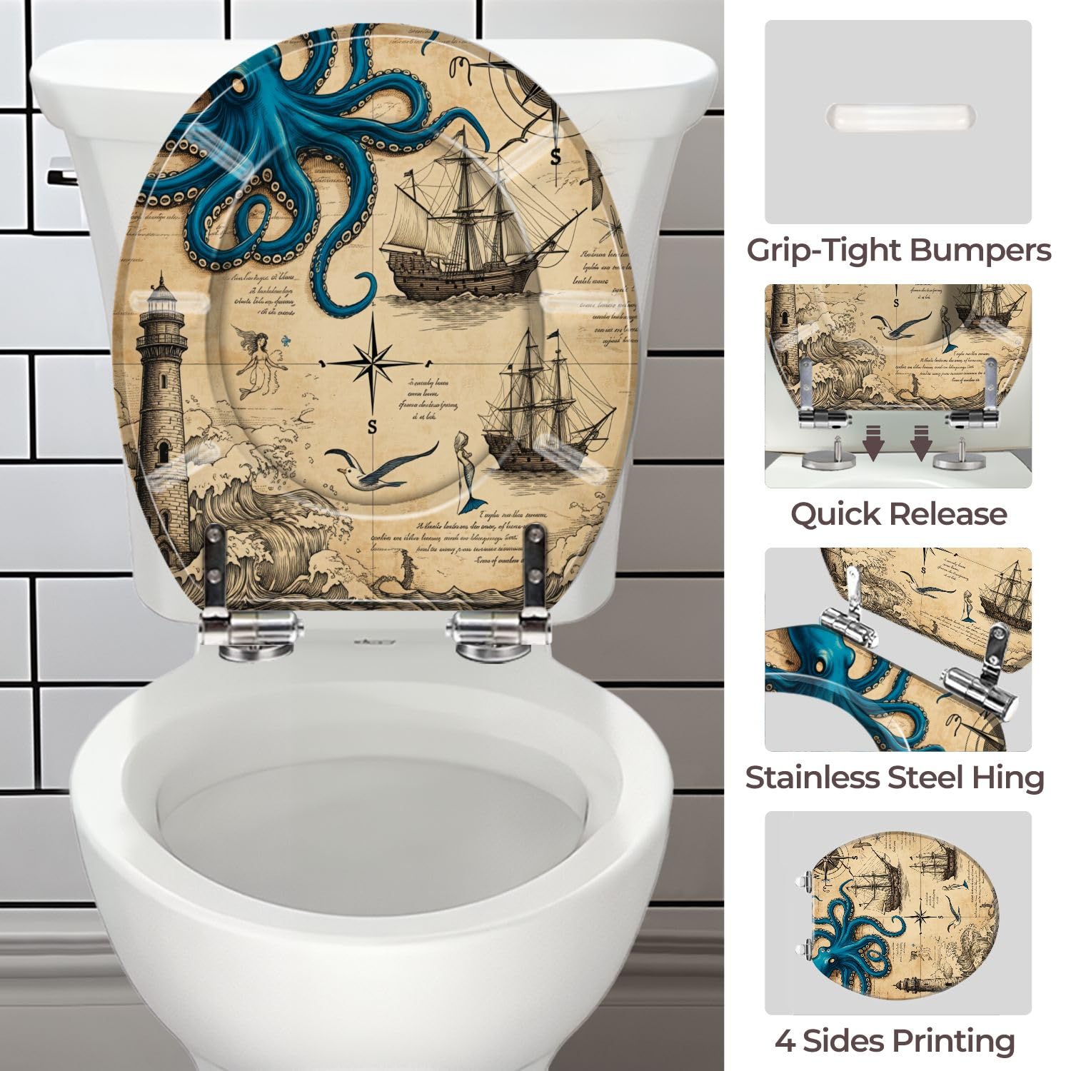 Asiento de inodoro redondo de resina, decoración náutica para el baño del