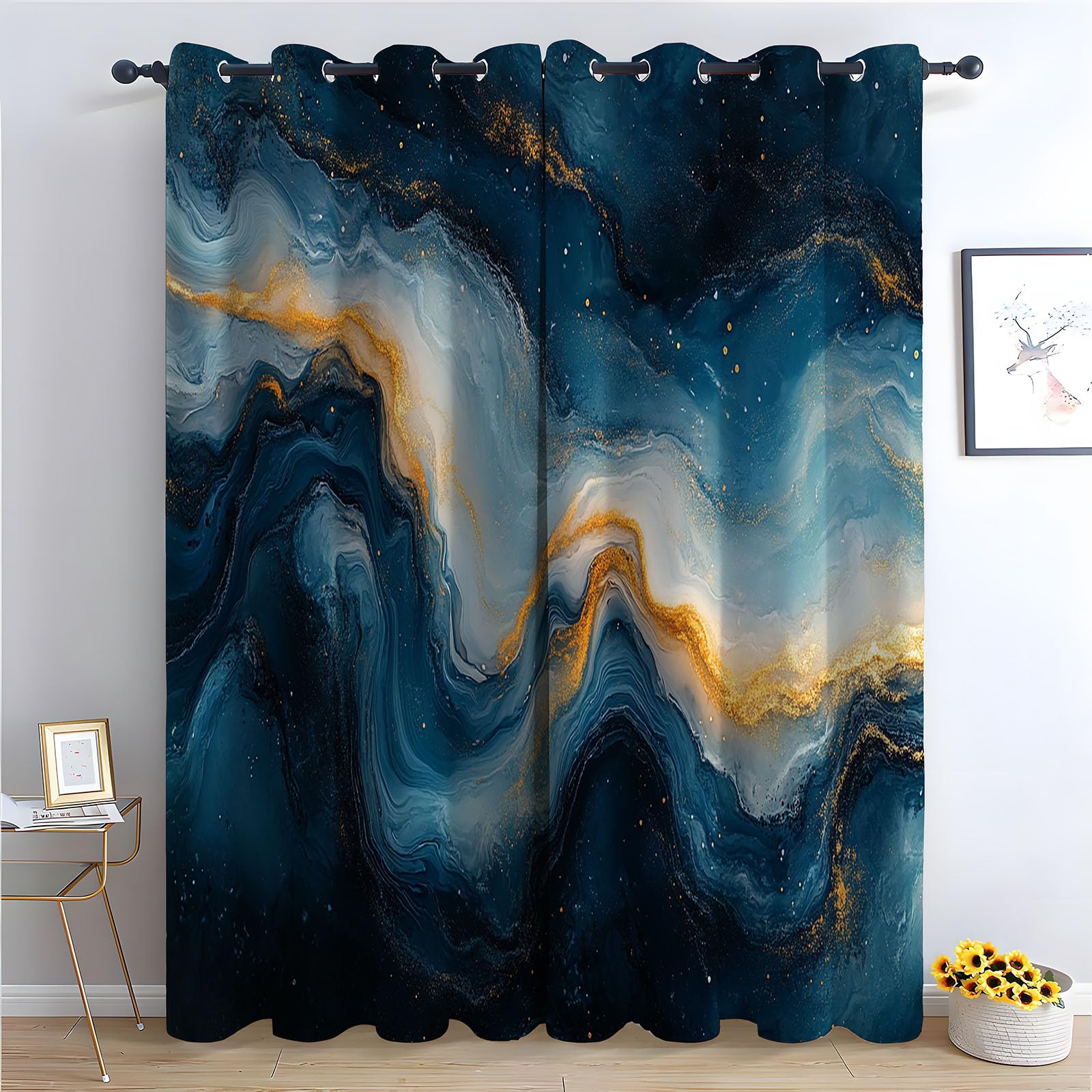 Rideaux occultant marbre bleu et or bloquant la lumière pour l'obscurité de votre chambre