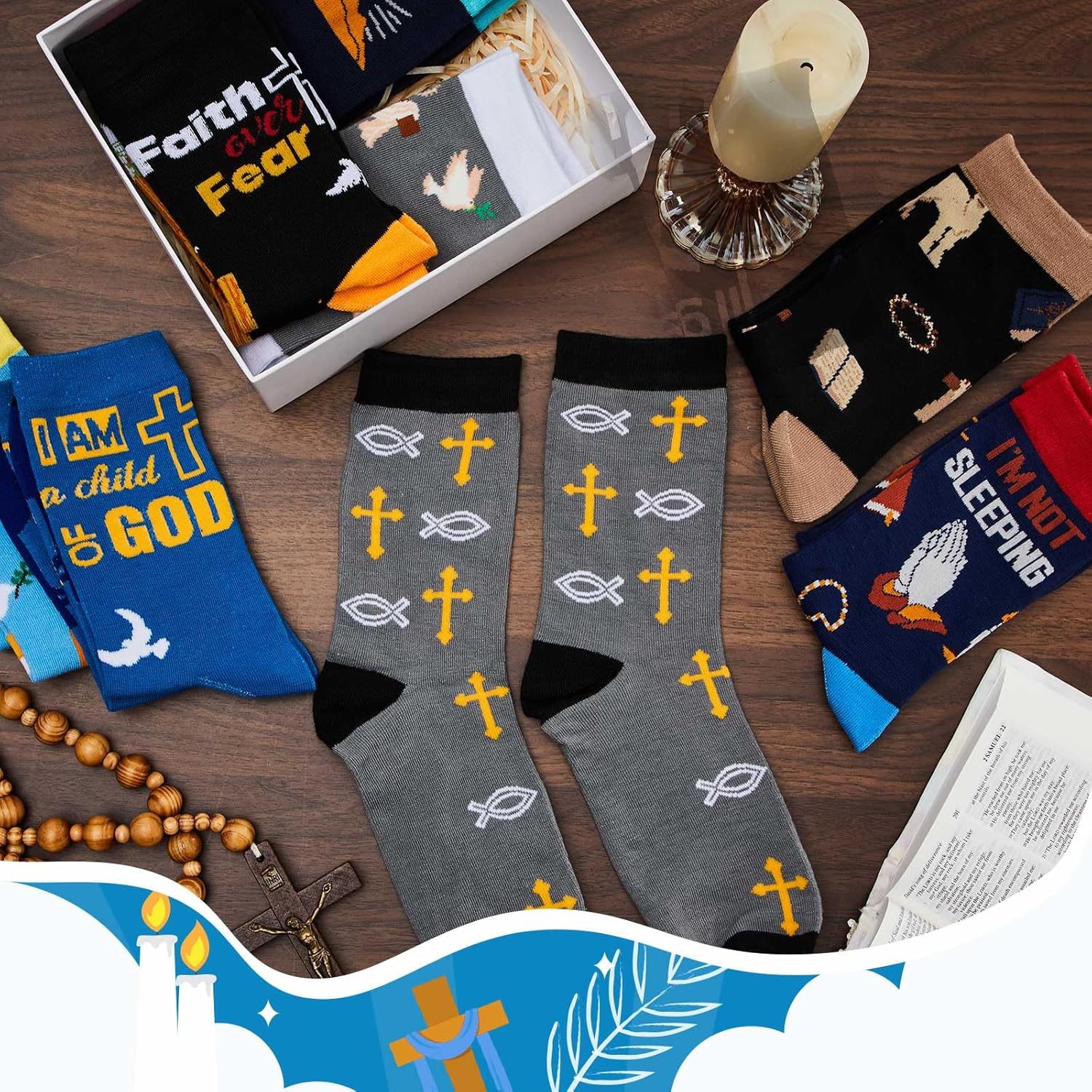 Haysandy 8 Pairs Christian Socks for Men Crew Bible Socks for Men Christmas Gifts Christmas Birthday Holiday Stocking Stuffer - Image 3
