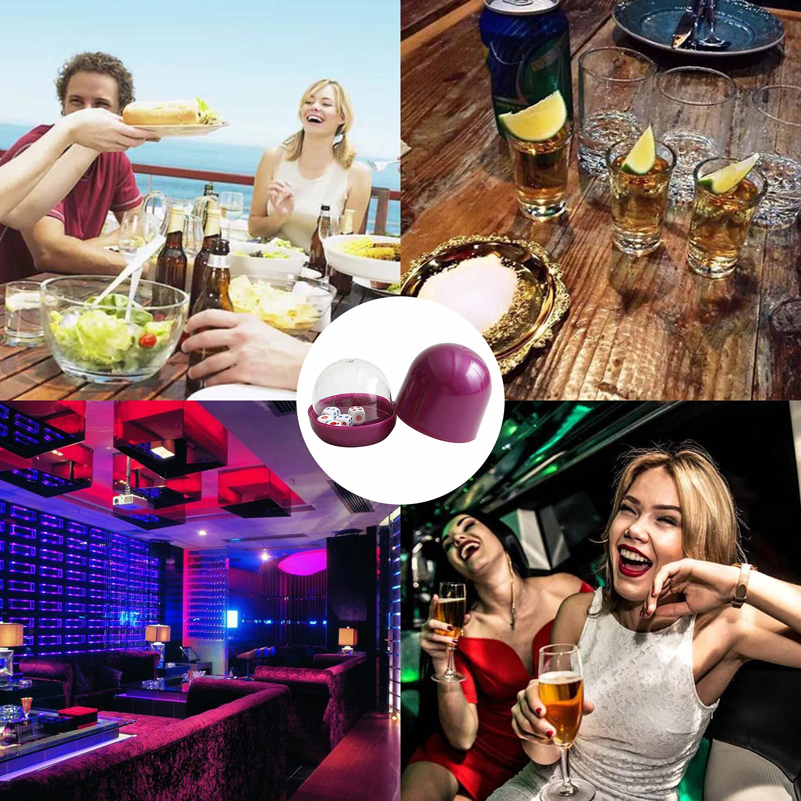 Würfelbecher, Würfelbecher, Shaker, Pub mit Bodenstütze, violett, Kunststoff, 10 Becher mit 50 Würfeln