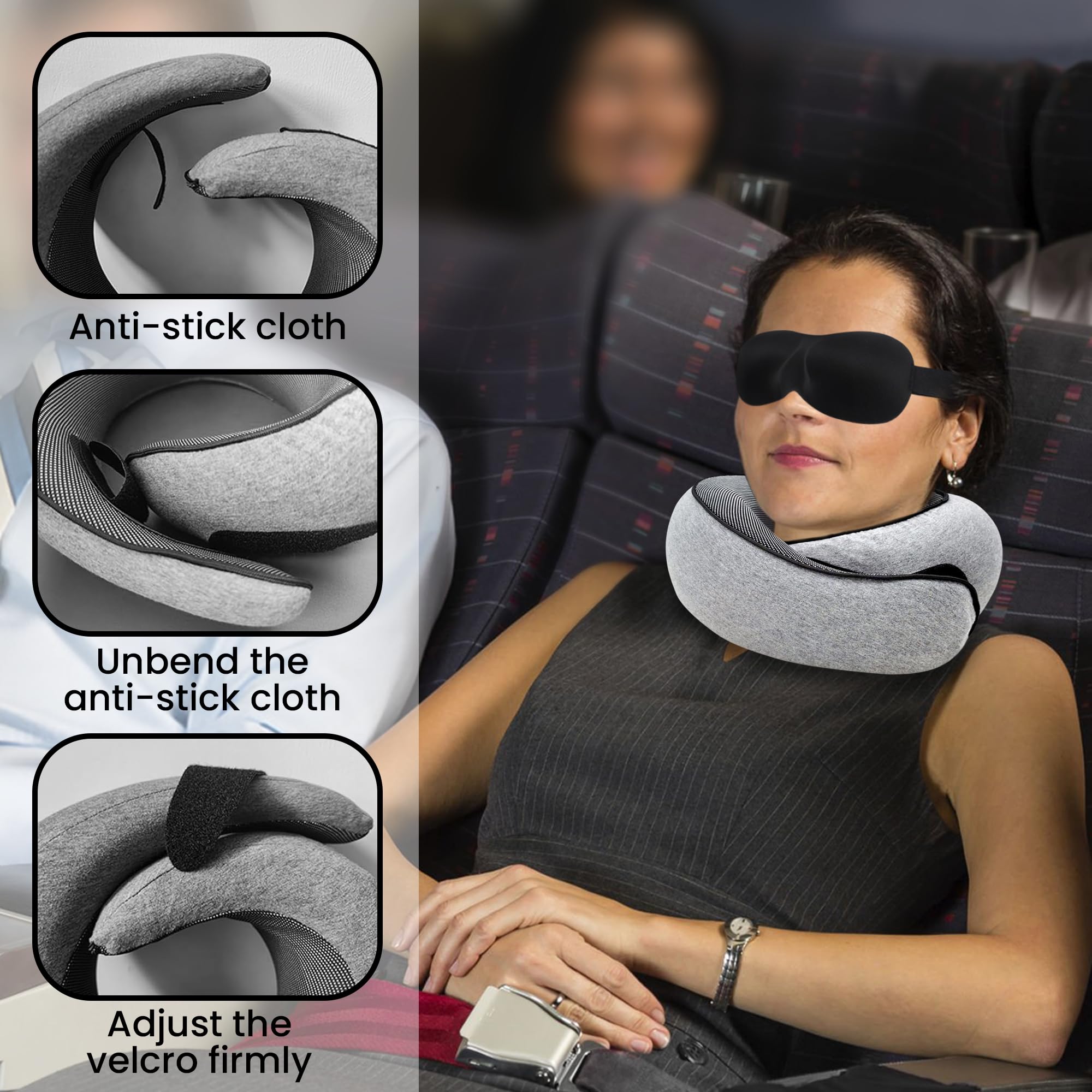 Memory Foam Travel Pillow with Eye Mask, Car and Offices Airplanes for Pillows Stowable, Support 360 Degree Travel Pillow, Travel Pillow Neck, Travel Pillows for Airplanes,