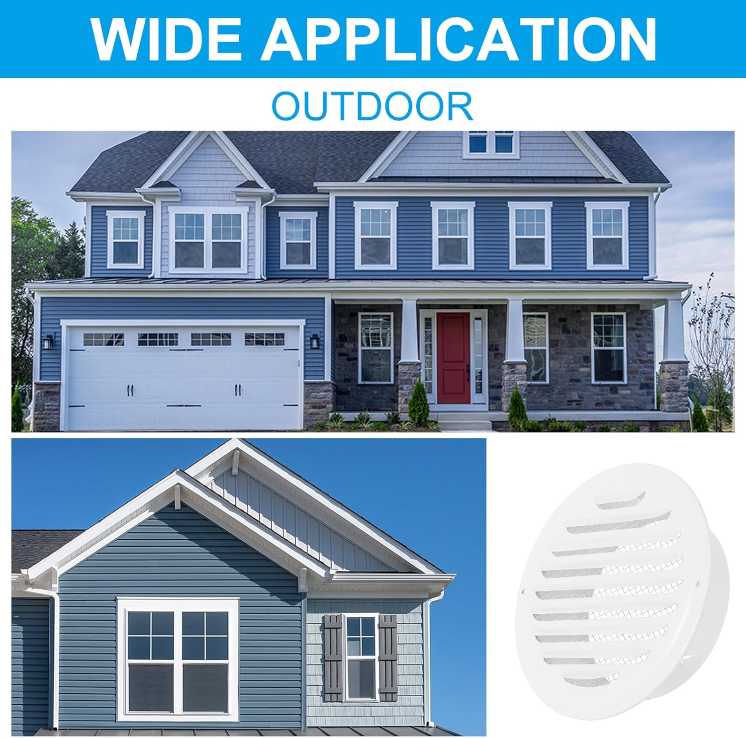 PATIKIL 6" Round Air Vent Cover, Stainless Steel Louvered Wall Inlet Outlet Grill Screen Mesh Ducting Soffit Vent with Screws for Ventilation, White