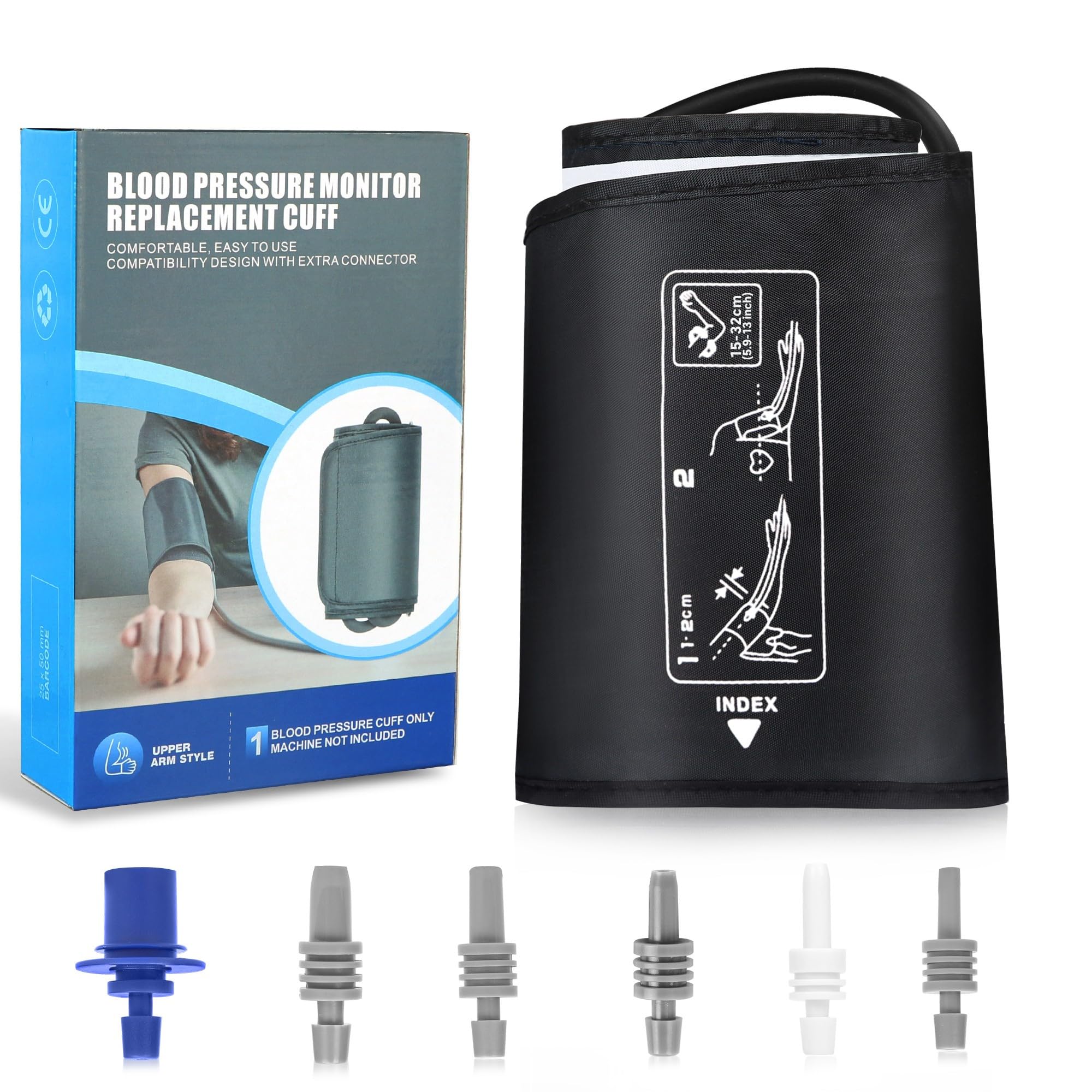 5.9"~13" (15-32cm) Extra Small to Medium Blood Pressure Cuff - BP Replacement Cuff for Individuals with XS/Small/Medium Upper Arms, 6 Size Connectors Compatible with Omron and Other Brands (Cuff Only)