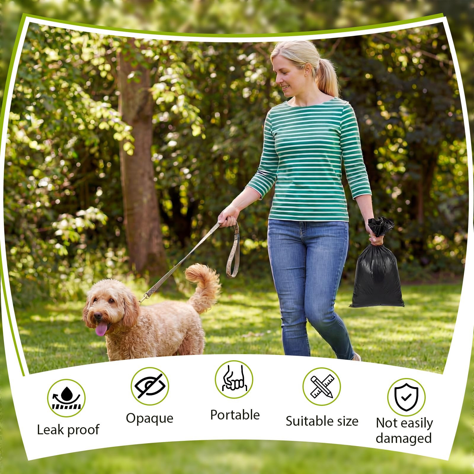 Ireer Lot de 2 000 sacs à déjections canines avec poignées – 20,3 x 33 cm – Sacs à déjections canines à suspendre, épais, étanches, solides à tirage unique pour niches en plein air