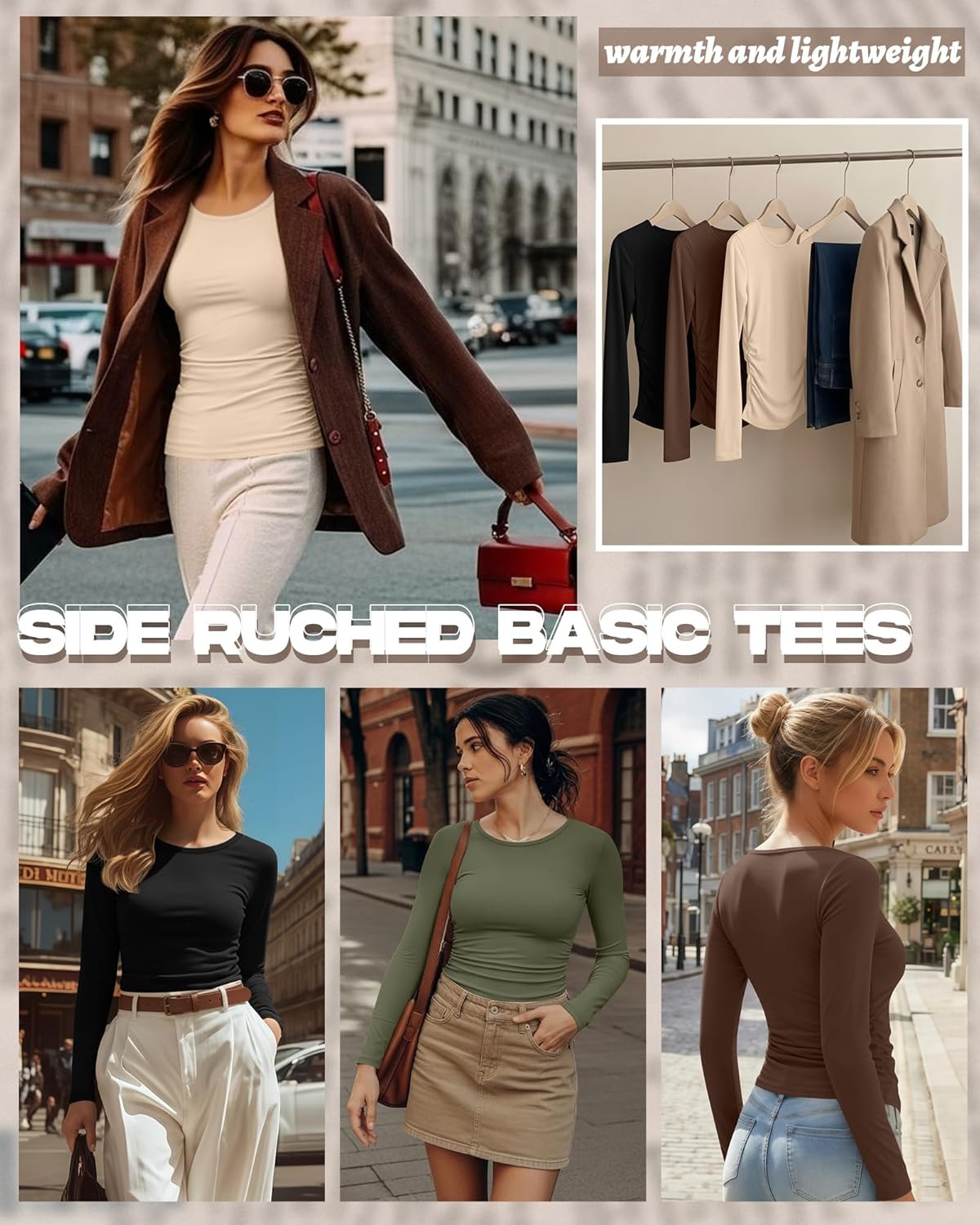 Velvelhall 3 Pack Women's Long Sleeve Shirts Side Ruched Crew Neck Slim Fit Basic Tees Casual Stretchy Going Out Tops - Image 3