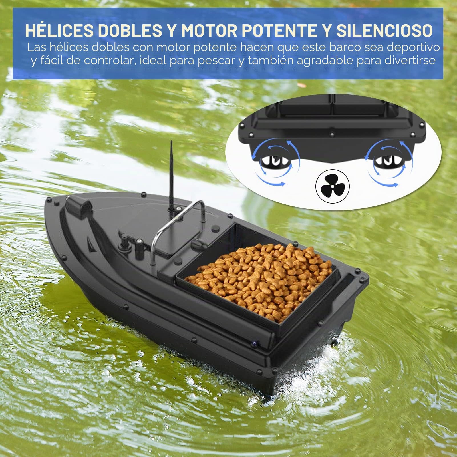 Barco señuelo, barco de comedero, GPS, barco de cebo con gran depósito de cebos, cebo automático con 400-500 m de distancia, pesca nocturna, 2 kg de cebo con luz LED