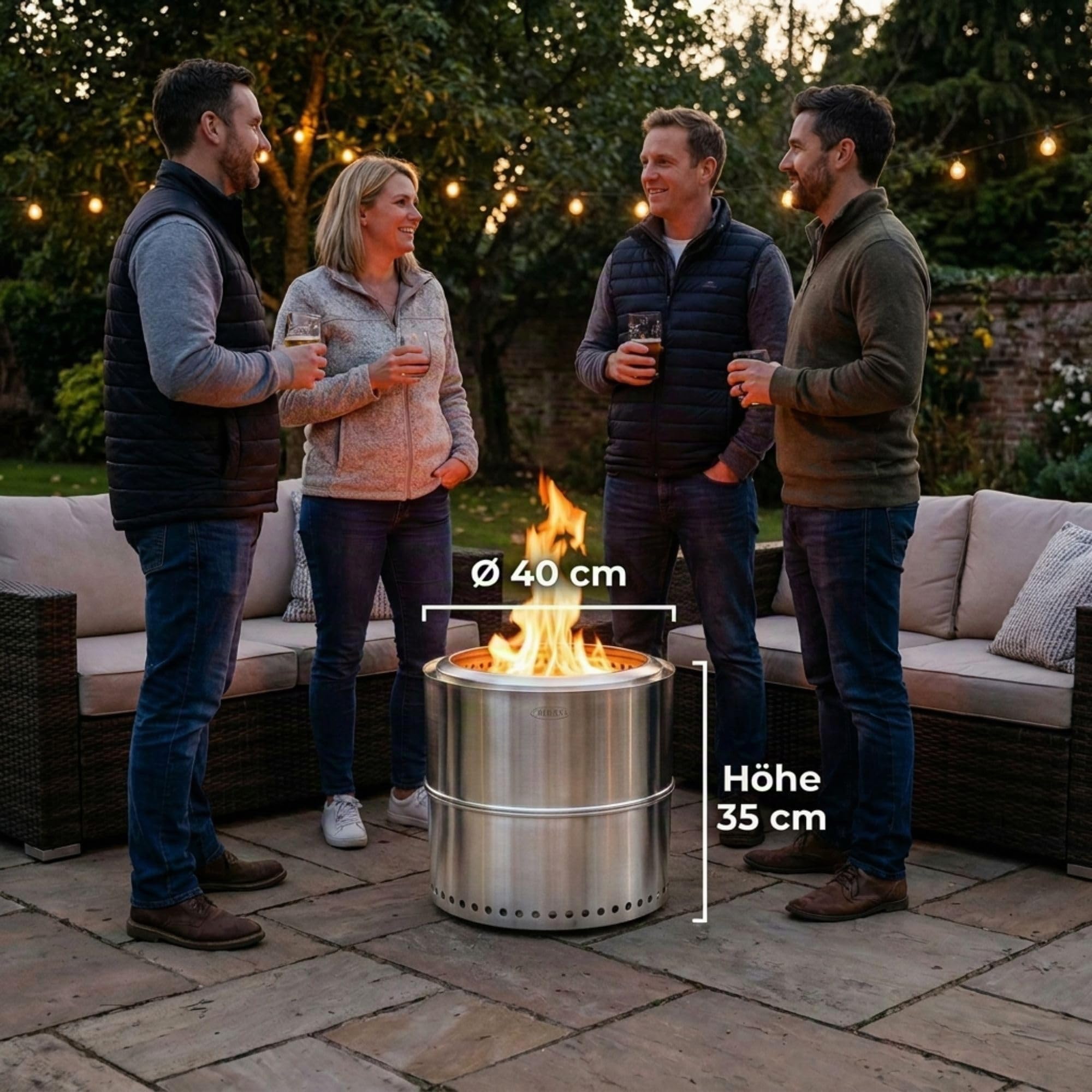 Heat Rokfri Rauchfreier Feuerkorb - Rauchfreie Feuerschale - Feuerstelle 40 cm - Fire Pit Outdoor - 40x40x35cm - Edelstahl