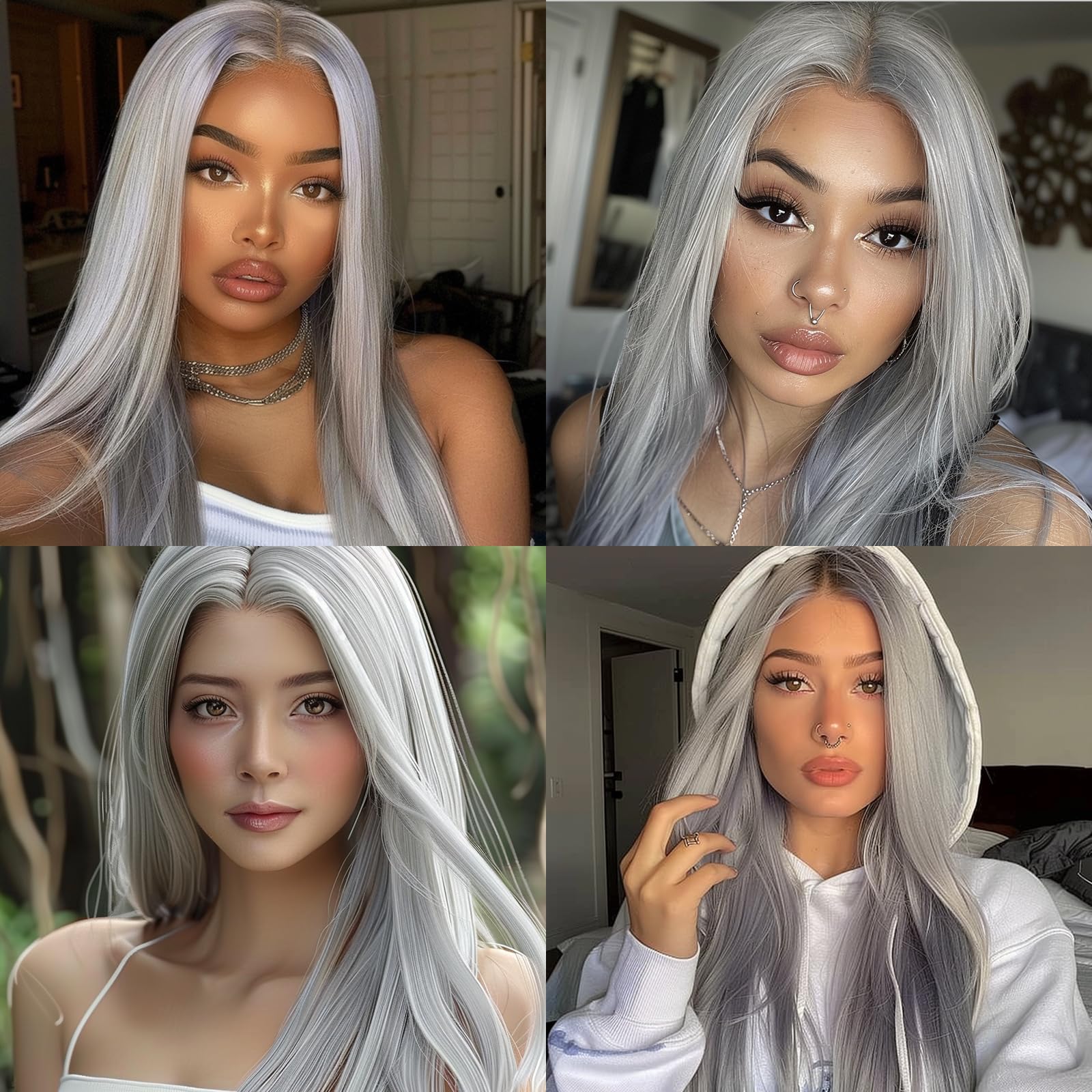 BERRYLION Long Straight Wigs for Women - Synthetic Wigs for Black Women 28inch (Grey), Average Size - Image 2