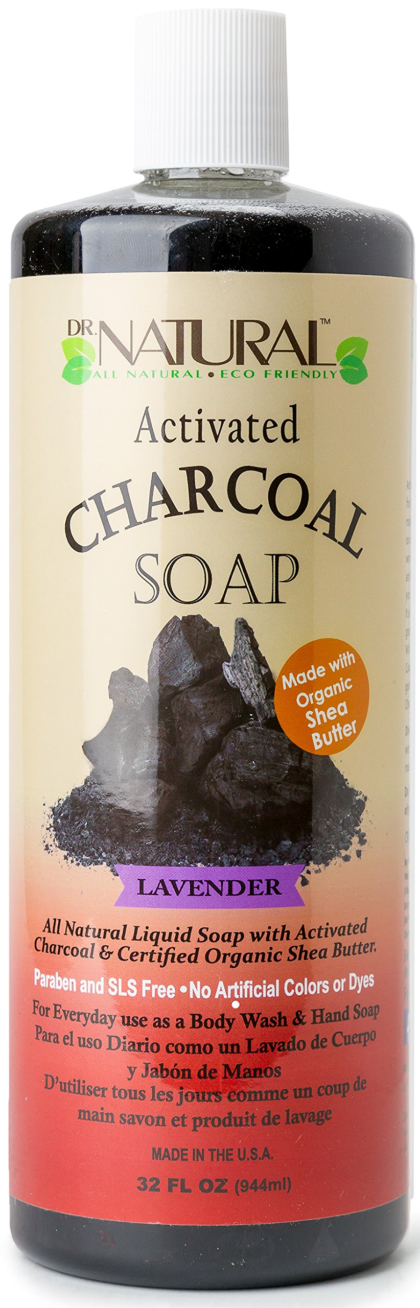 Dr. Natural Activated Charcoal Liquid Soap - Lavender - 32 oz Soap
