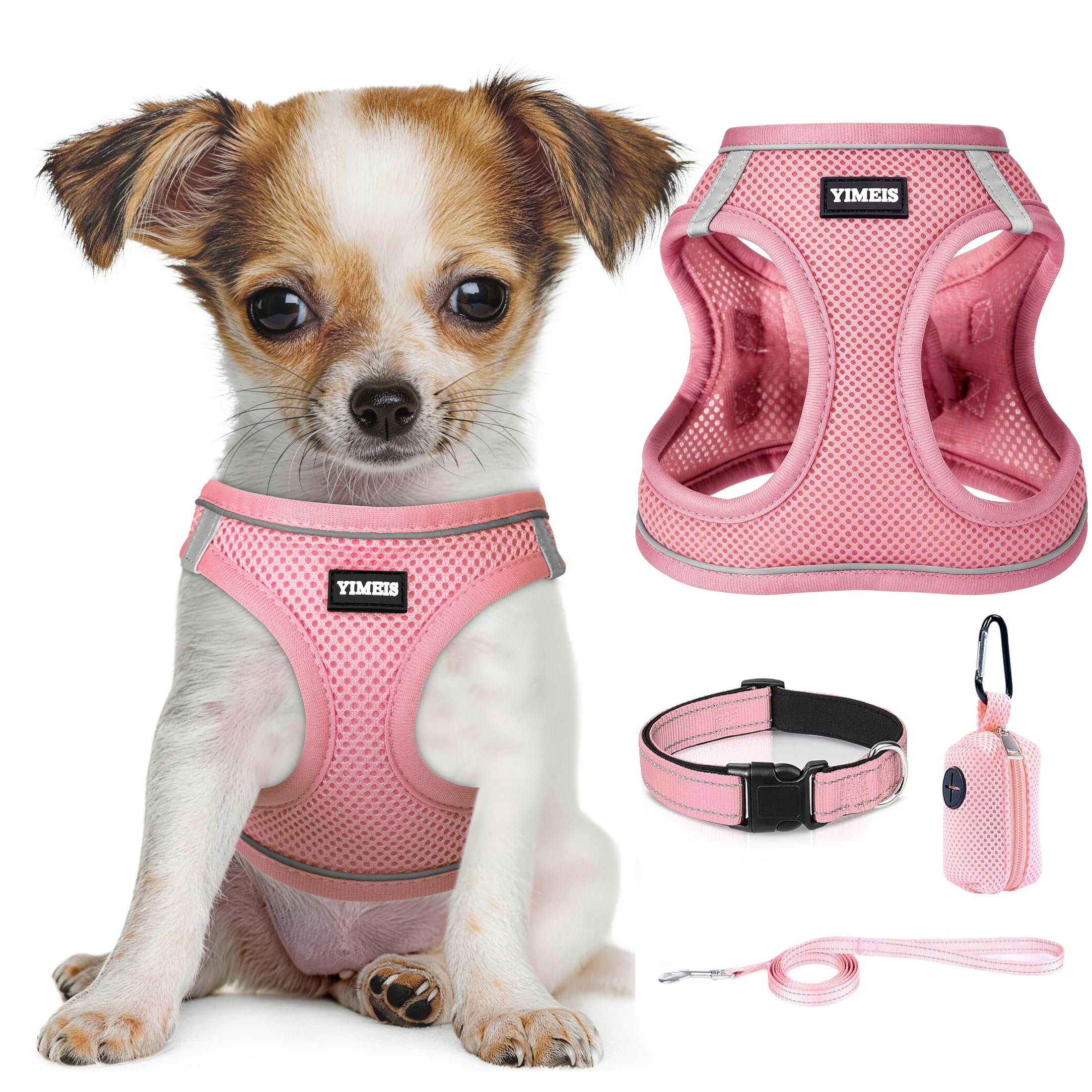 YIMEIS Dog Harness and Leash Set, No Pull Soft Mesh Pet Harness, Reflective Adjustable Puppy Vest for Small Medium Large Dogs, Cats (Pink-Update, Small (Pack of 1) — image 1