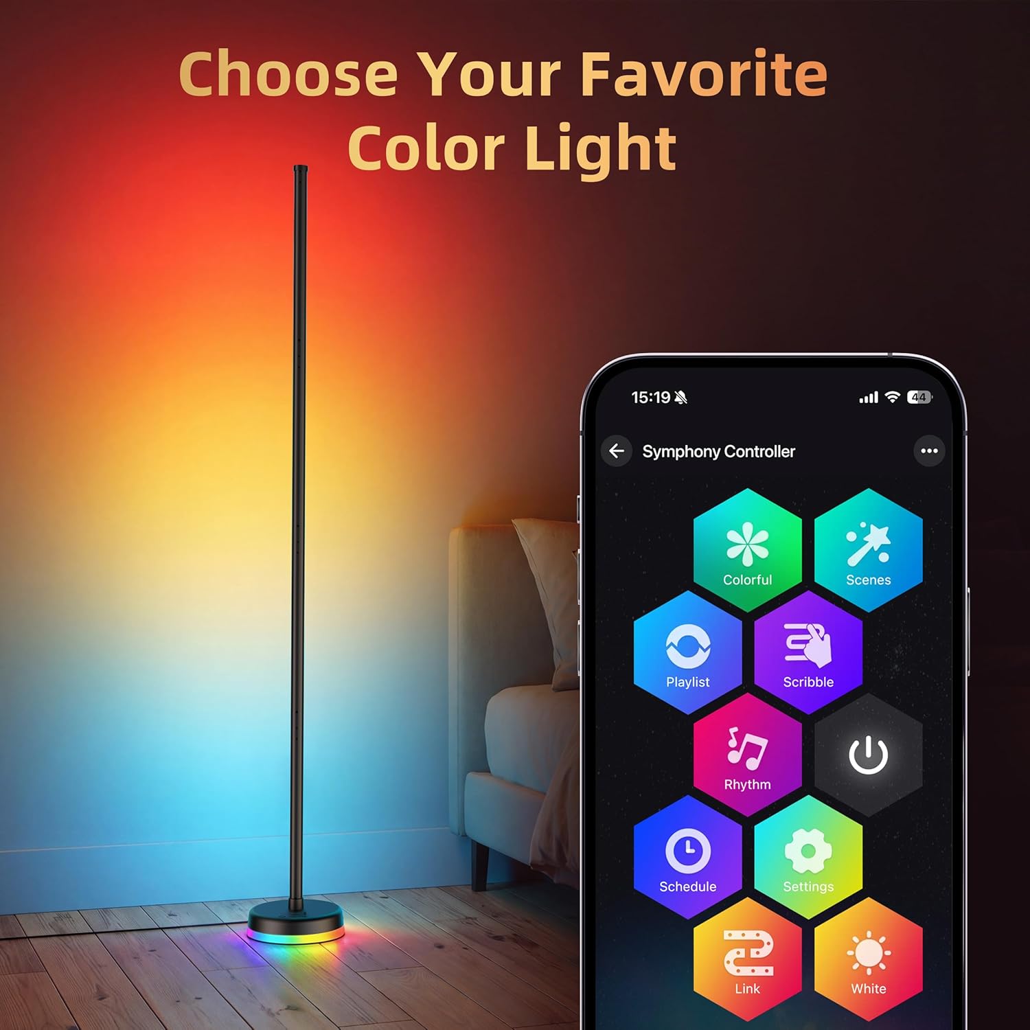 LED Floor Lamp, 2Packs RGBICWW Corner Floor Lamp with Glowing Base and Music Sync, Modern Standing Lamp 160 Million Colors, Color Changing Lamp for Bedroom Living Room Home Office