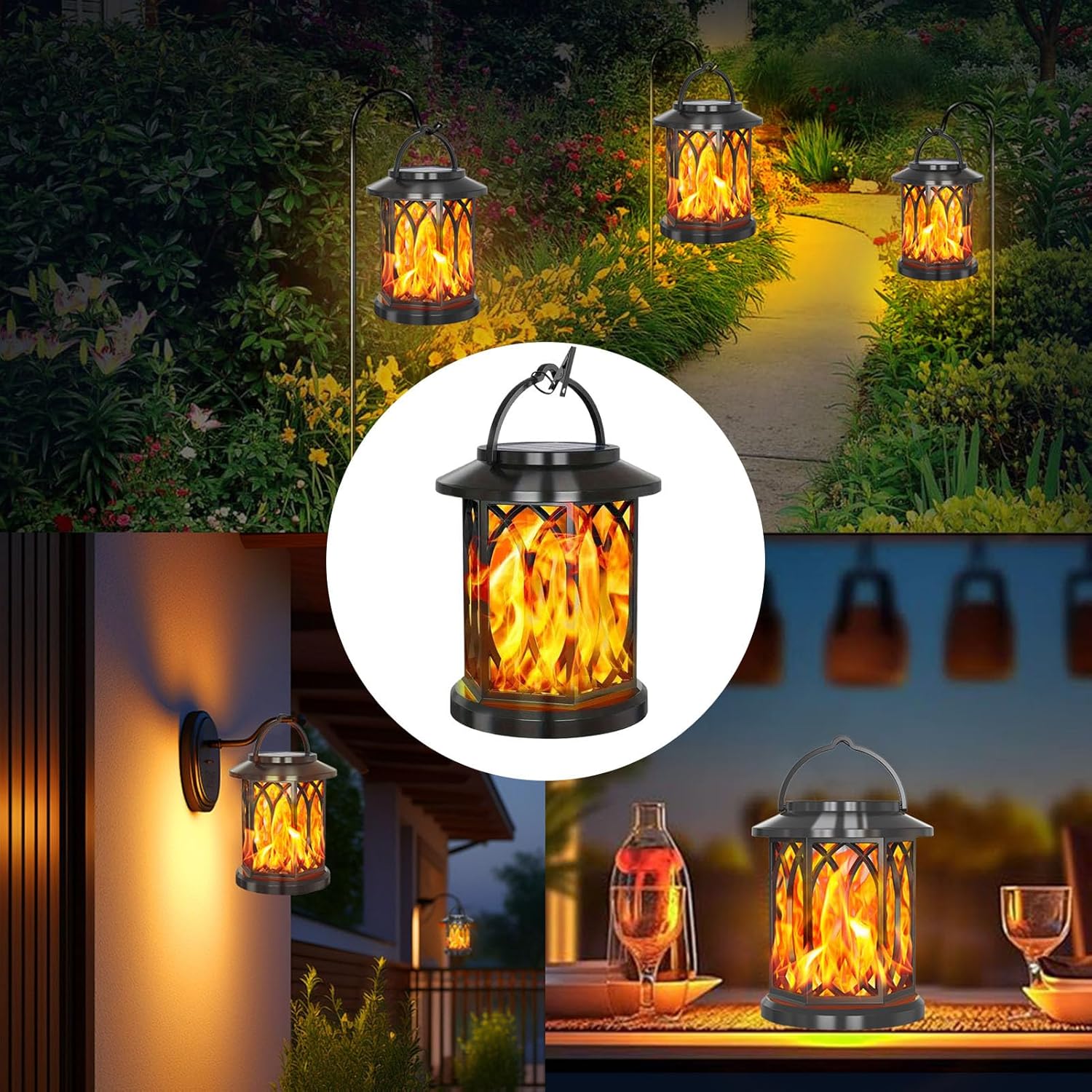 Solar Lantern Lights,Weatherproof LED Ambient Lighting - Flickering Flame Solar Lamp Patio Lights,for Garden Yard Porch Deck Balcony Terrace Pathway Walkway Tree Landscape