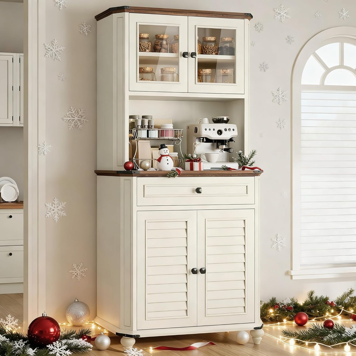 DWVO 67" Kitchen Bakers Rack Microwave Stand with Storage Cabinet, White