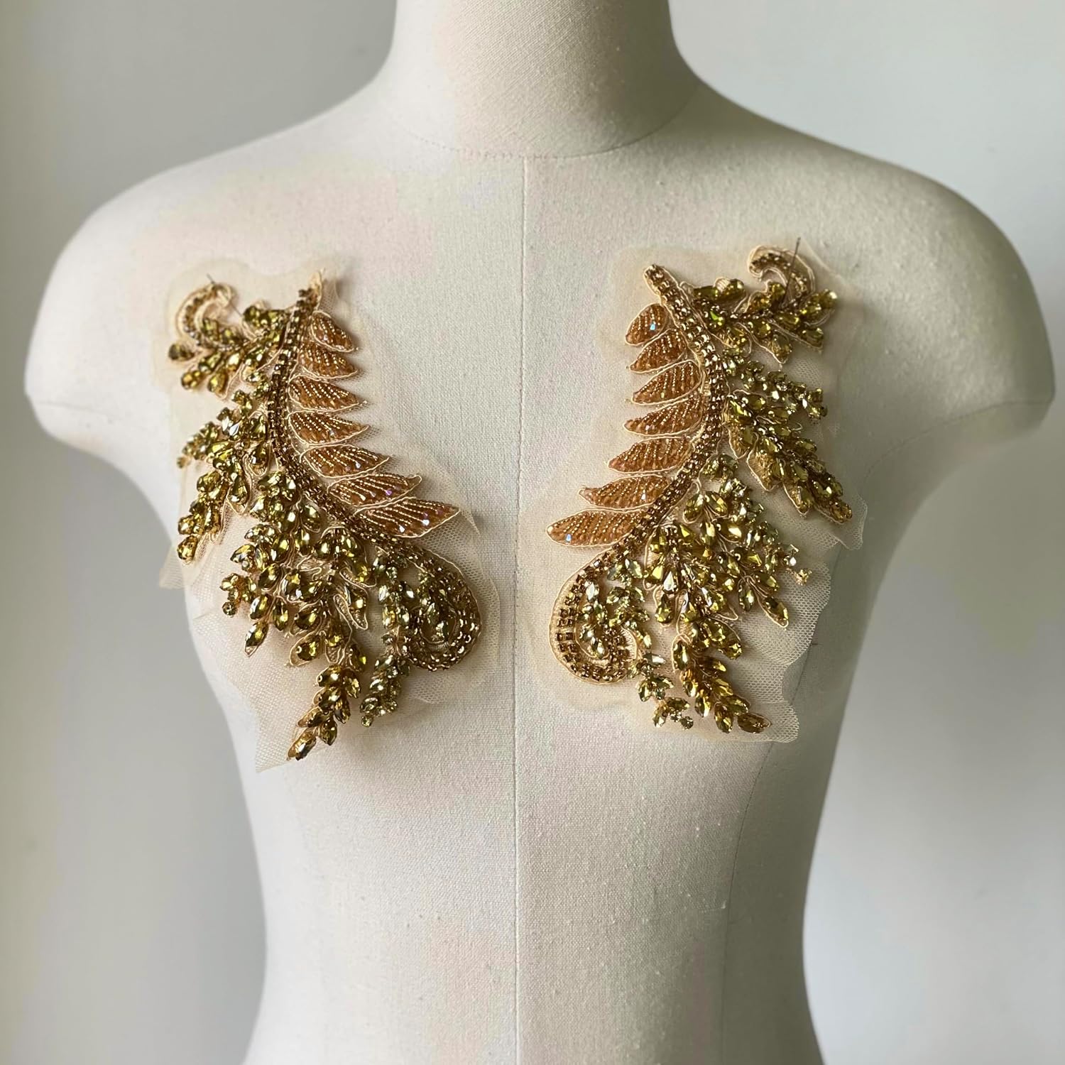 1 Pair Gold Rhinestone Appliques for Dress,Suits,Gown,Cloting (Gold)