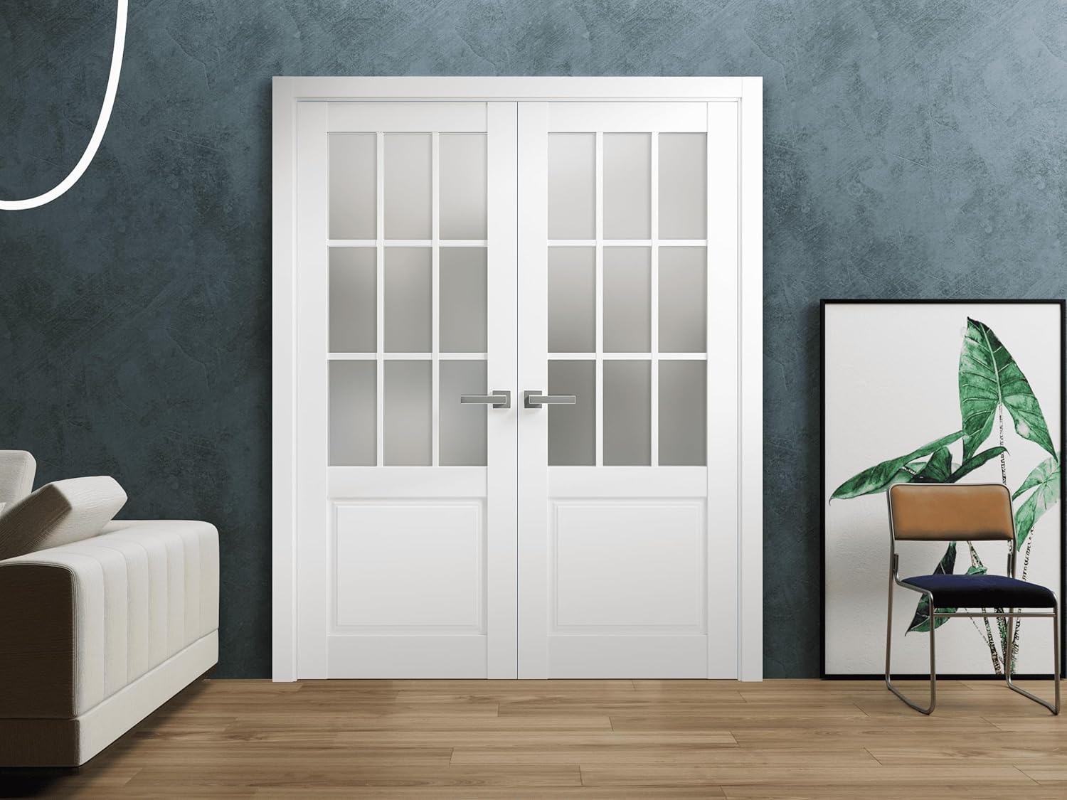 SARTODOORS Felicia 3309 | Double Swing Interior French Doors with Glass with Frosted Glass, Solid Wood, Hardware Included, 64x80, White, Classic