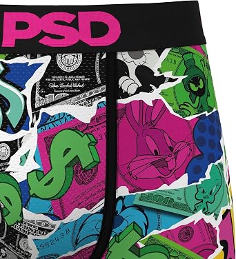 PSD Mens Boxer Briefs - Looney Money, 7 Inch Inseam, Moisture-Wicking, 4-Way Stretch, Boxer Briefs for Men Pack