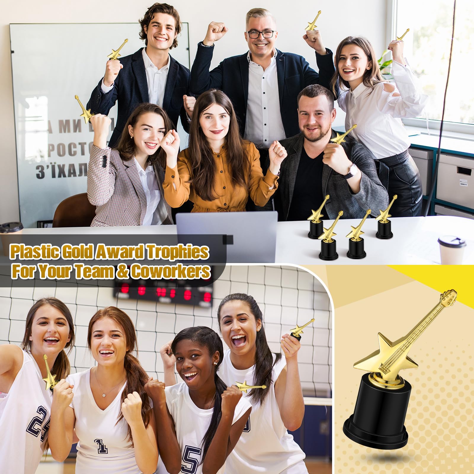 WinnerWhy 24 trofeos de plástico dorado para premios de trofeos dorados, pequeños trofeos, regalos de agradecimiento para compañeros de trabajo, competiciones deportivas, fiestas