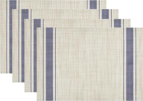 Niviy Juego de 4 manteles individuales color azul beige de 12 x 18 pulgadas, resistentes al calor, antideslizantes, lavables, duraderos, para