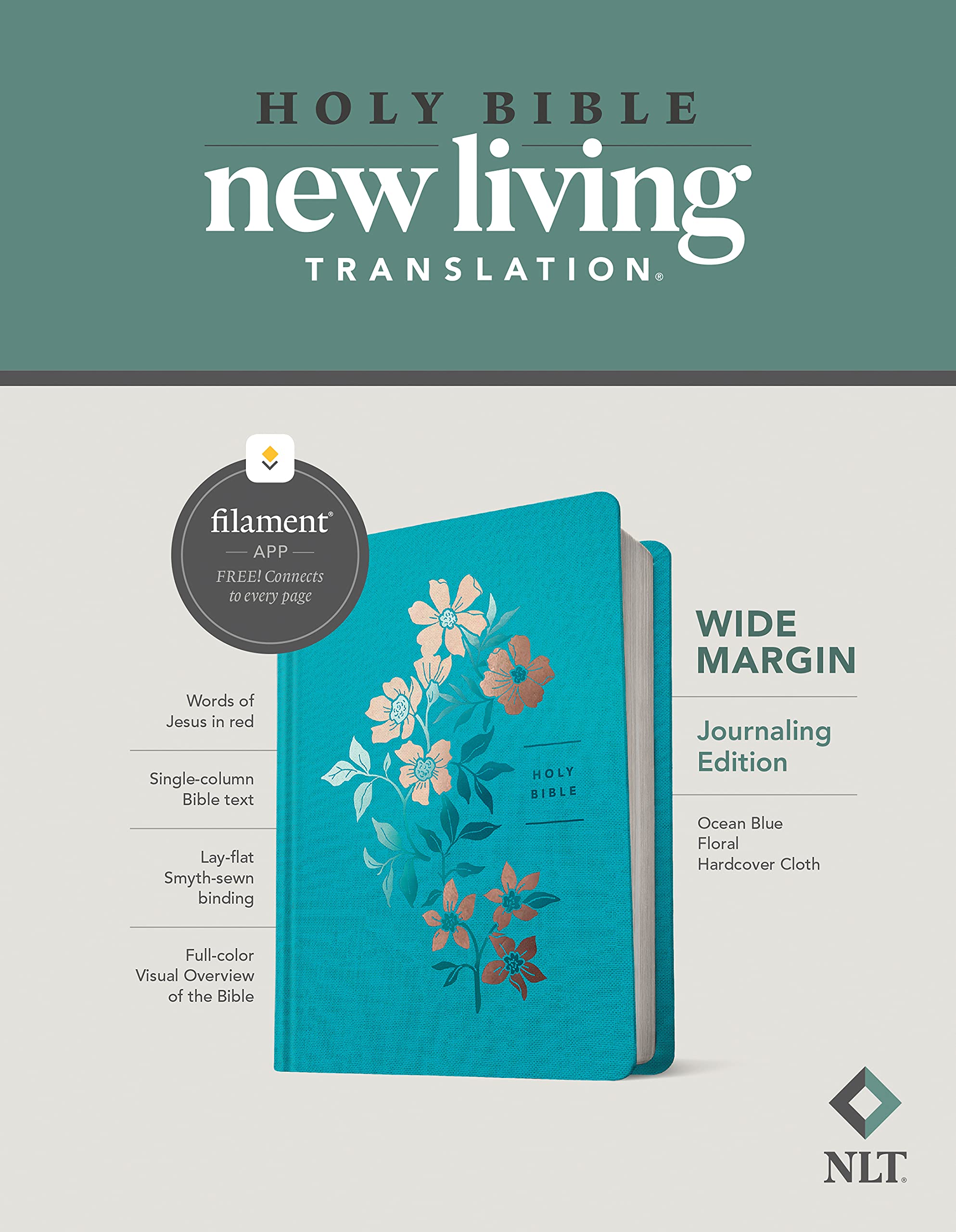 NLT Wide Margin Bible, Filament Enabled Edition (Red Letter, Hardcover Cloth, Ocean Blue Floral): New Living Translation, Ocean Blue, Floral, Wide Margin, Filament Enabled, Journaling Edition