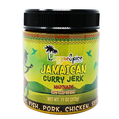 REGGAE SPICE Condimento Jamaicano Curry Jerk Auténtica Salsa de adobo húmedo  Perfecto para carne de res, cerdo, pollo, mariscos y verduras  11