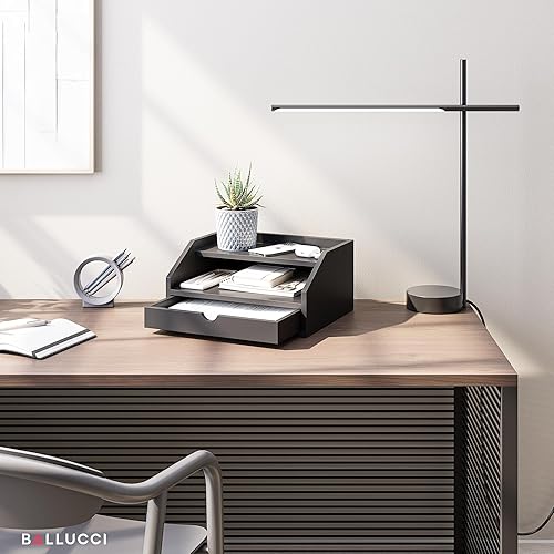 Miniatura 7 de Ballucci Organizador de escritorio con cajón, organizador de escritorio de papel de 2 niveles, 13 25 x 9 35 x 6 pulgadas, negro