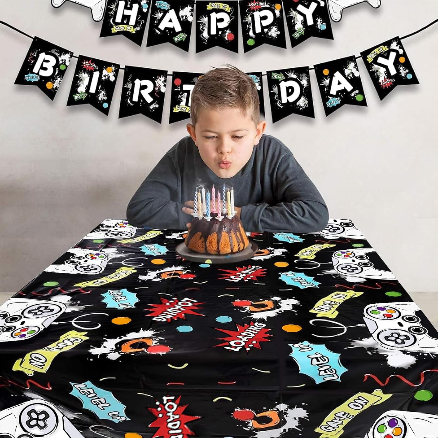 WERNNSAI 2 Pack Video Game Table Cloth - Gamer Birthday Decorations Gaming Table Cover Birthday Party Supplies for Gamer Gaming Night Party Favors 54'' x 108''