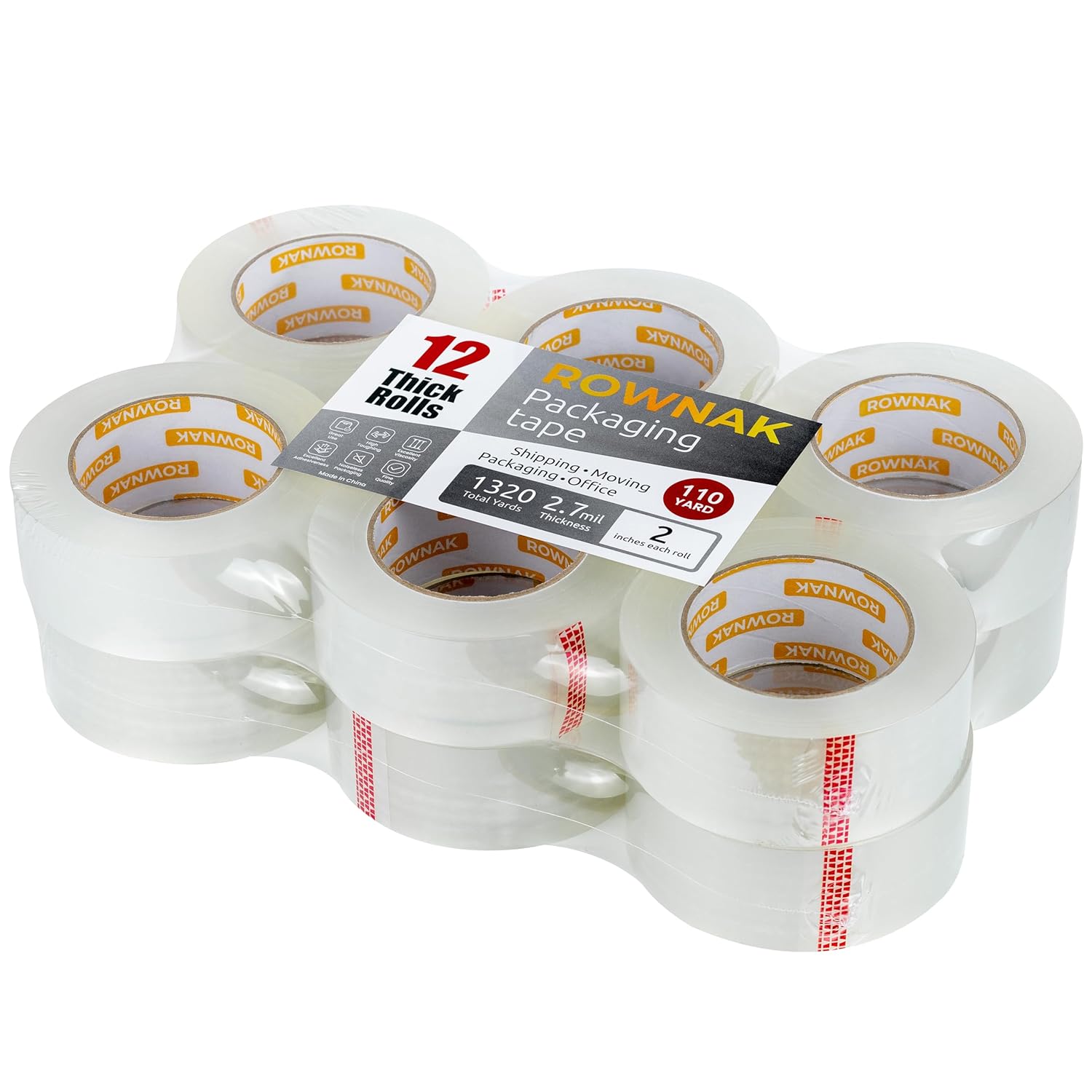 Clear Packing Tape 12 Rolls - Heavy Duty Packaging Tape 2.7mil Thick, 2.0 in. Wide x 110 Yards - Strong Adhesive, Silent, Reliable Package Tape for Home Office Shipping Moving Sealing