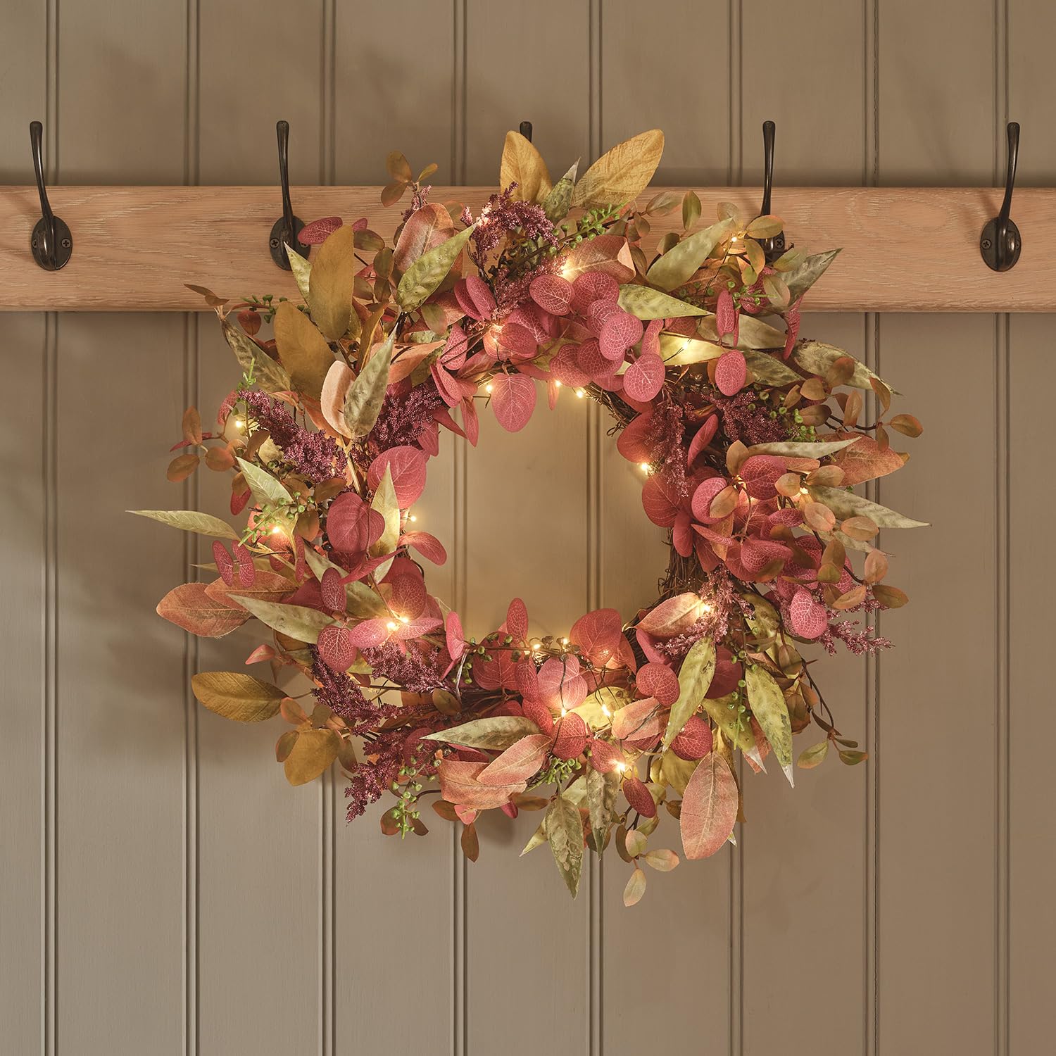 50cm Pre Lit Autumn Winter Full Wreath