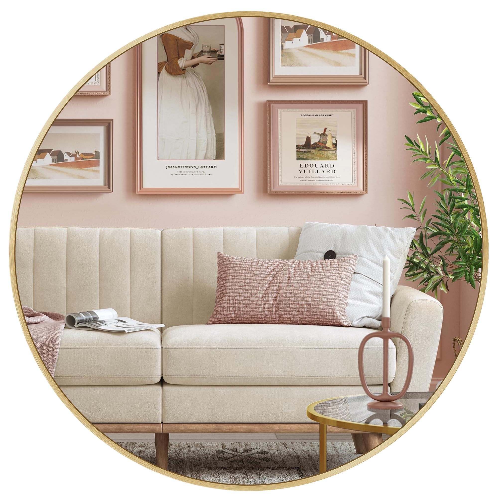 SONGMICS Round Mirror, 61 cm Bathroom Mirror for Wall, Metal Frame, Easy to Install, Modern Wall Mirror for Bathroom, Living Room, Bedroom, Entryway, Hallway, Metallic Gold LWM102A01 โ image 1
