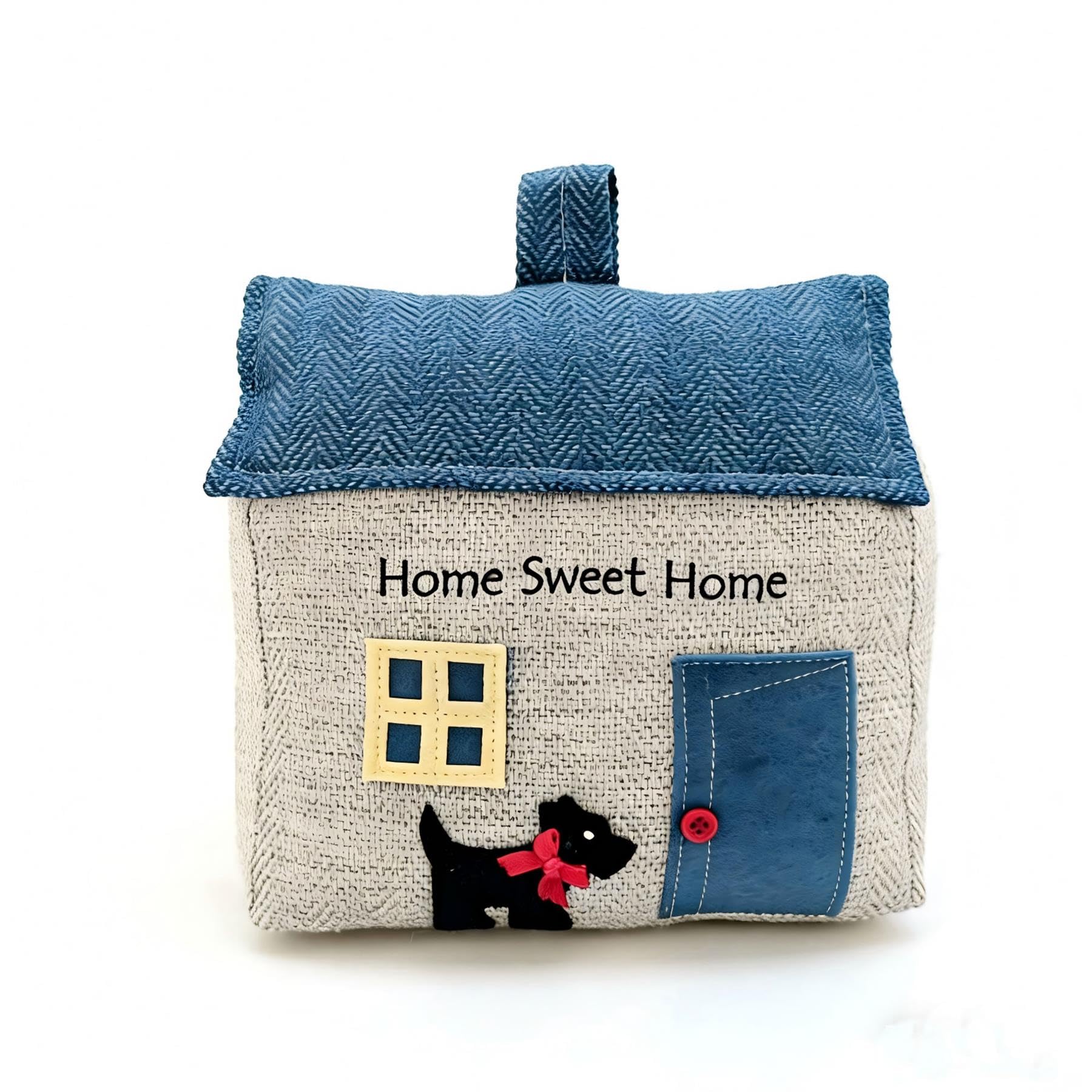 A2Z Door Stopper Mini House Weighted Fabric Door Stop Grey Decorative Home Sweet Home Door Stop Heavy Duty Non Slip Floor Door Holder with PP Filling & Gravel 18x9x18cm