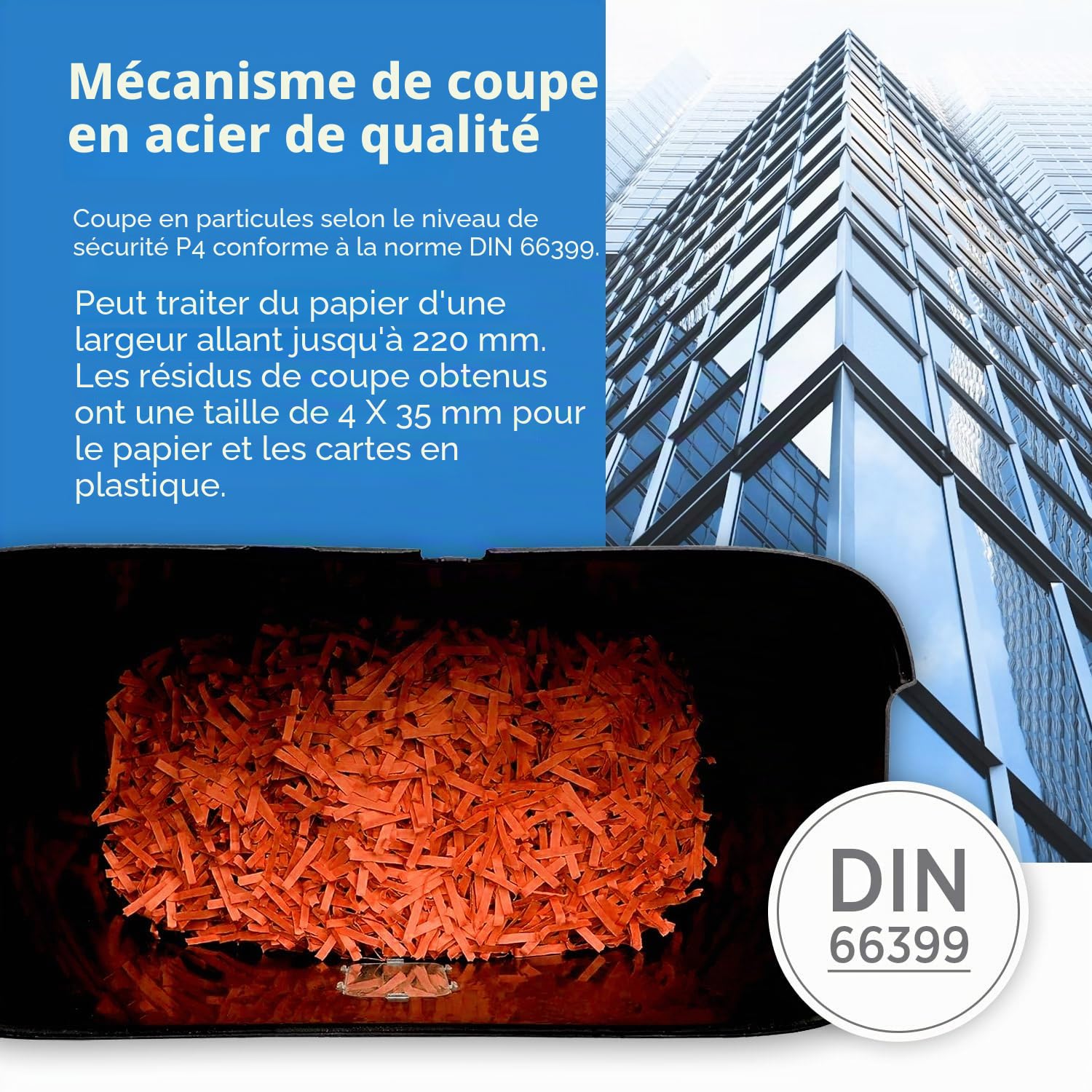 Genie Destructeur de documents 480 x | Broyeur de papier 8 feuilles | Coupe à particules | Niveau de sécurité P-4 | Fonction marche/arrêt automatique | Corbeille à papier de 12 l | Protection contre