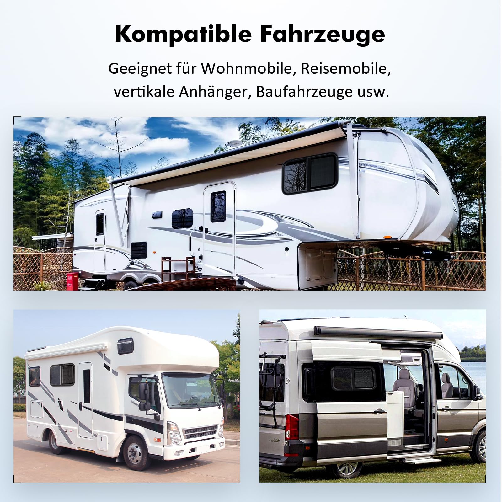 GEARMONSTER Finestra laterale per camper e roulotte, colore nero, 500 x 300 mm, con schermo, vetro temperato per rimorchi