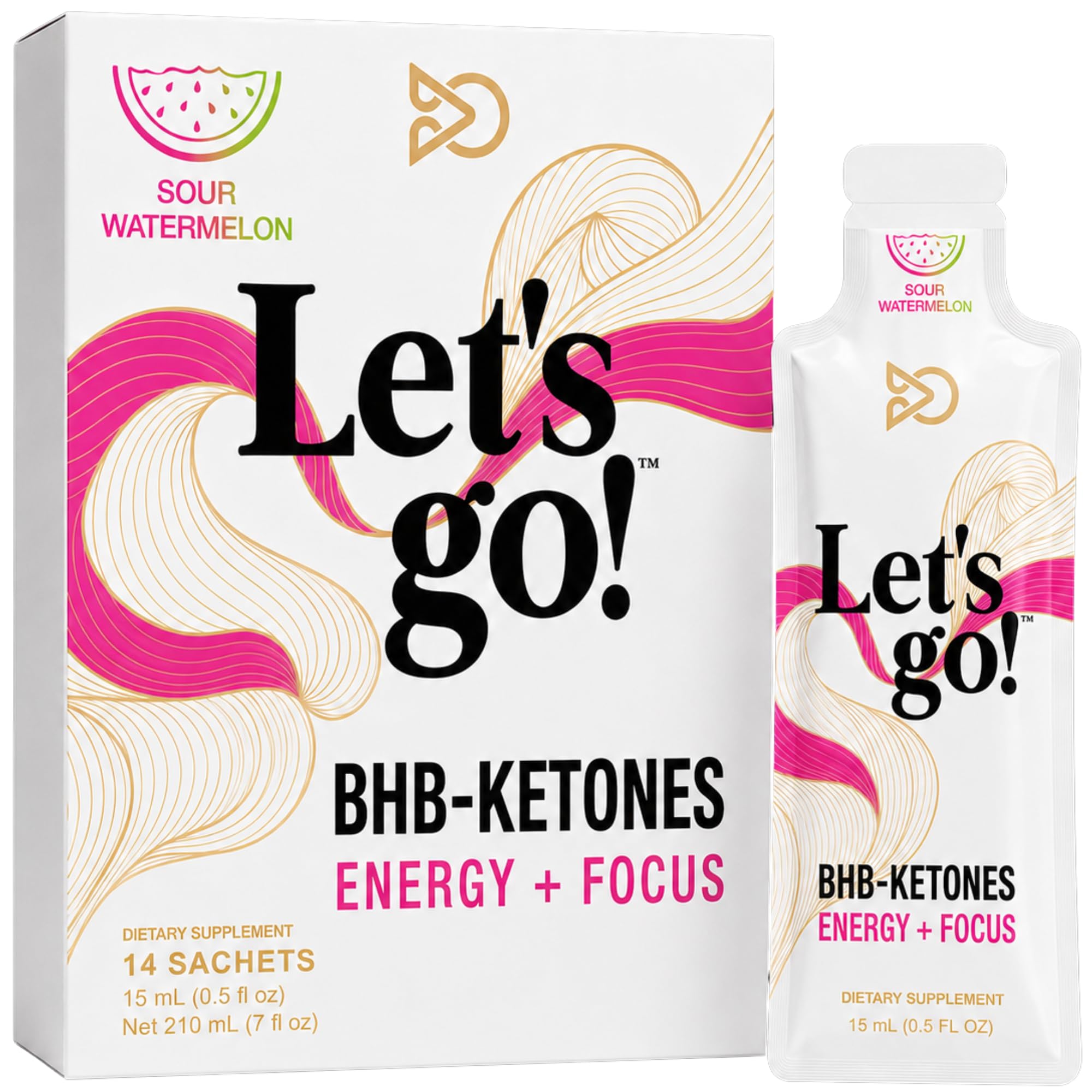 LET GO BHB Ketone Gel, Liposomal, Caffeine Free Energy, Watermelon, 14ct