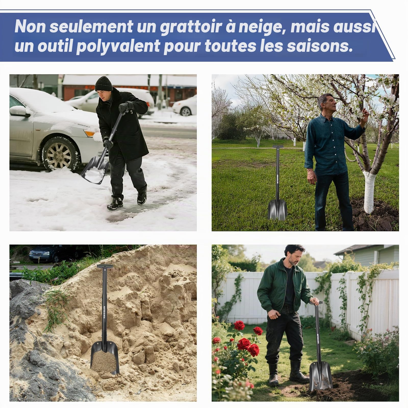 Pelle à neige télescopique d'urgence avec grattoir à glace et sac de transport pliable en aluminium de 53,8 à 82 cm, pelle d'urgence rétractable légère pour voiture, motoneige, jardin, camping