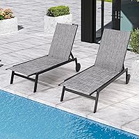 Vista 14 de Patio Chaise Lounge Chair with Wheels, Set of 2 Outdoor Lounge Chairs with Adjustable Backrest, Waterproof Poolside Lounge Chairs