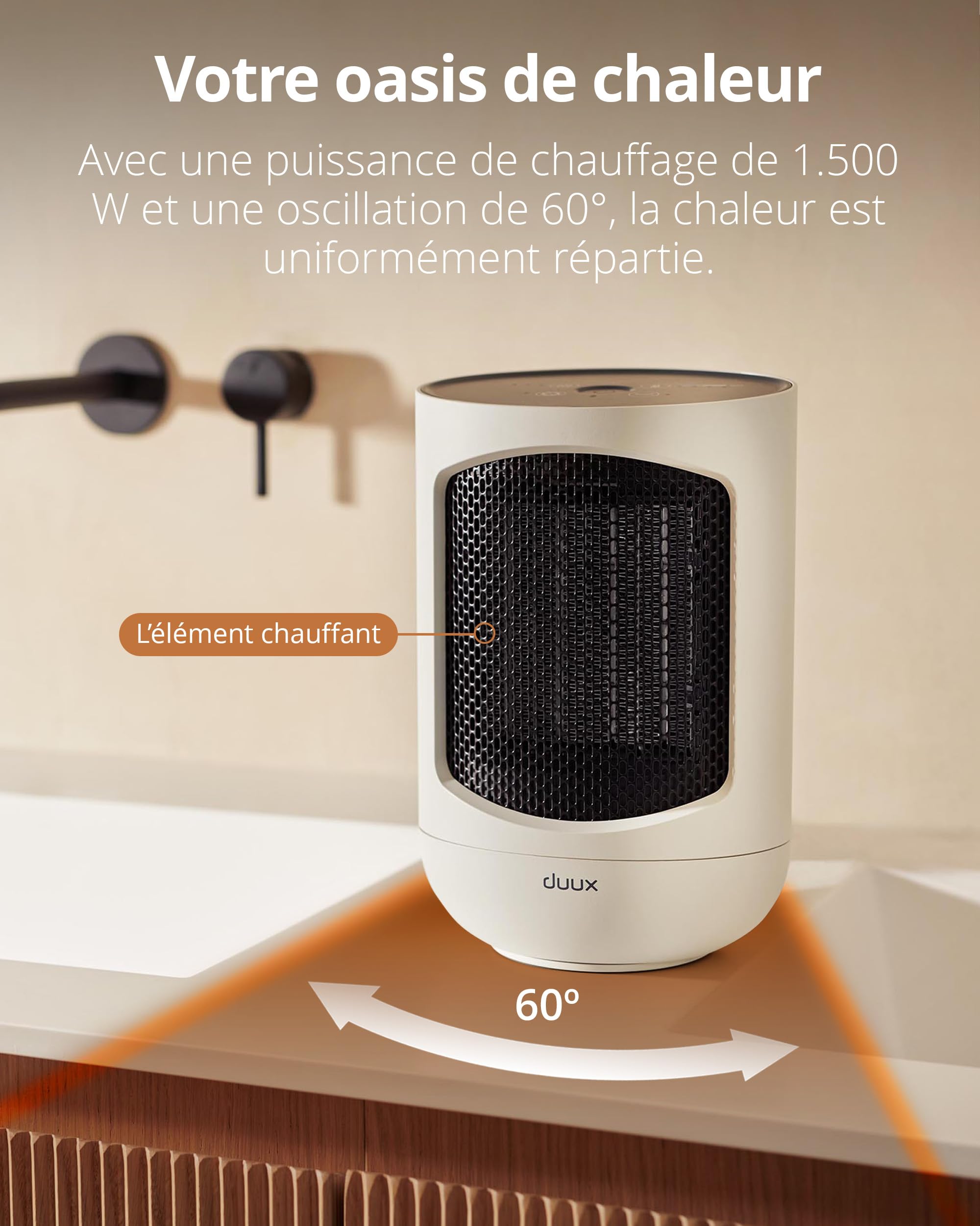Duux Zone Chauffage Soufflant Céramique – 1500W – Thermostat – Blanc