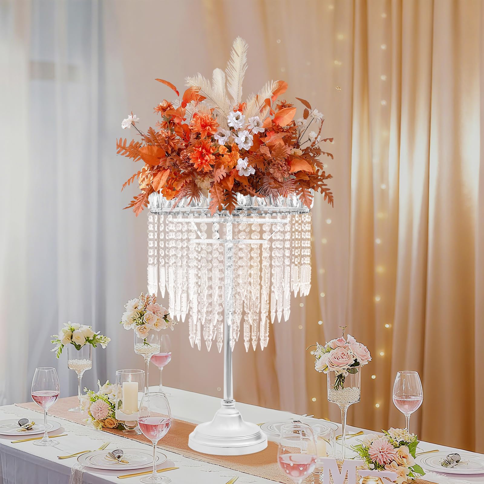 Supporto per fiori alto 70 cm per matrimoni, vaso in metallo per centrotavola nuziale, per tavoli, feste, compleanni, celebrazioni (argento)