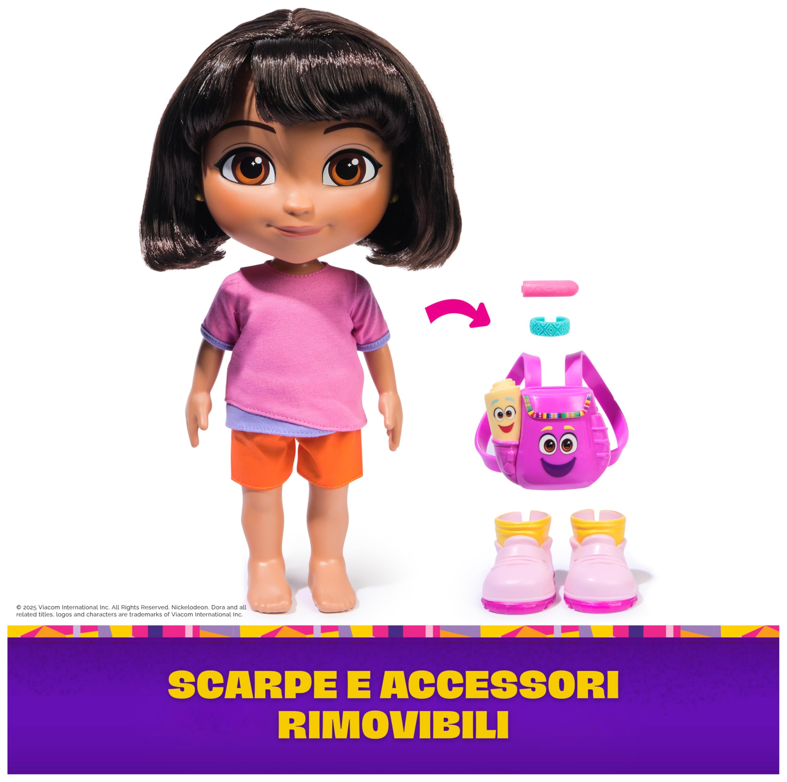 Dora l'Esploratrice, Bambola Canta ed Esplora con Musica, Effetti Sonori, Frasi Bilingue, Abiti e Accessori per Bambole, Giocattoli per Bambine e Bambini, 3+ Anni
