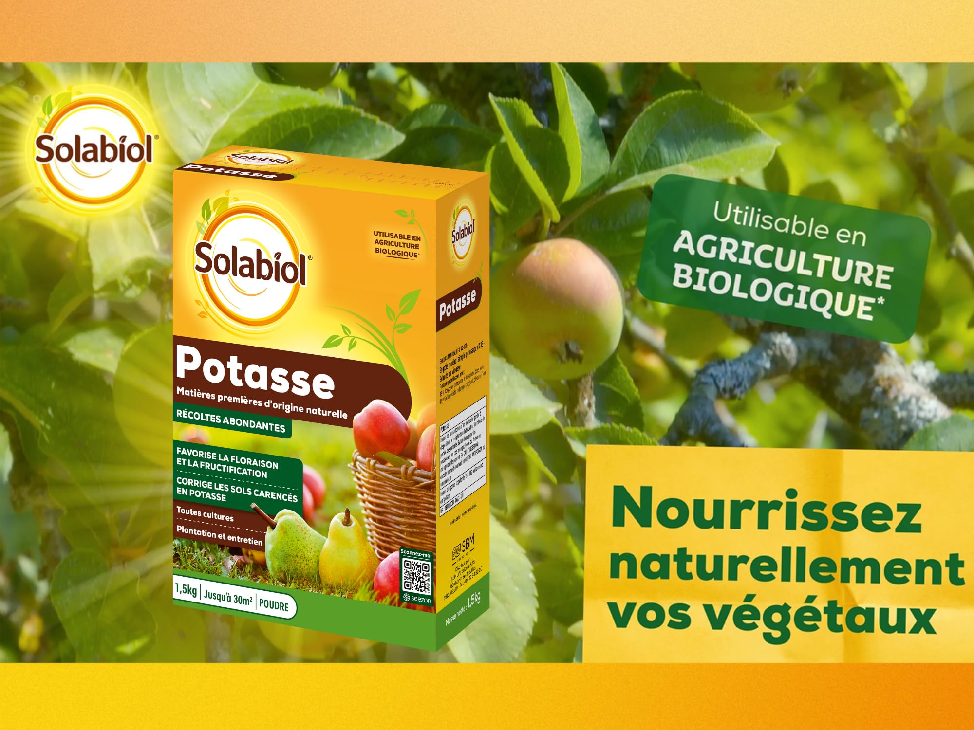 Solabiol Engrais Potasse - 1,5Kg - Jusqu'à 30m² - Améliore La Fructification - Facile A Épandre - pour Toutes Les Cultures - Utilisable en Agriculture Biologique SOPAS15G10N