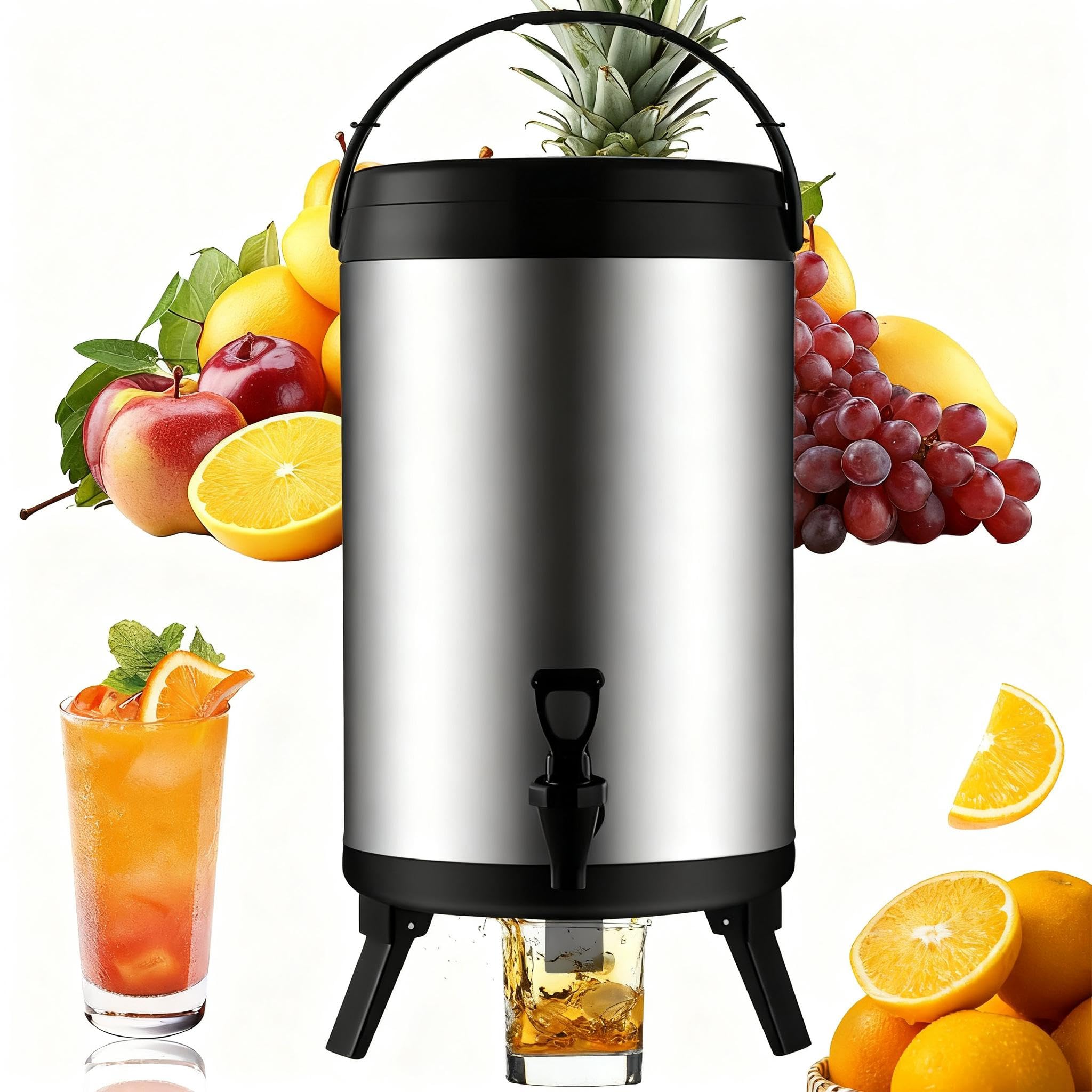 Thermos per bevande calde e fredde, thermos, distributore di bevande in acciaio inox, contenitore termico con rubinetto, portatile, per campeggio, ristorazione (10 l)