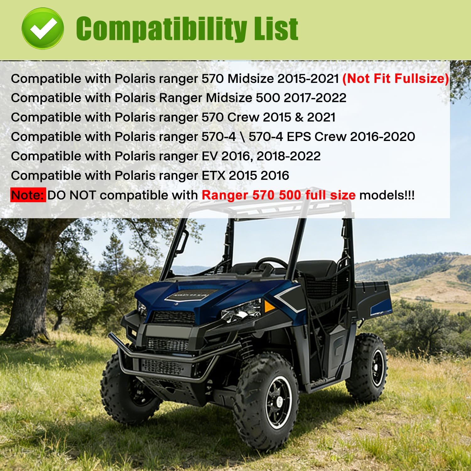 Front Windshield for Ranger 570 Midsize, Front Full Vented Windshield Compatible with Polaris Ranger Mid size 500 570 ETX EV 2015-2025 Accessories Scratch-Resistant PC Windscreen