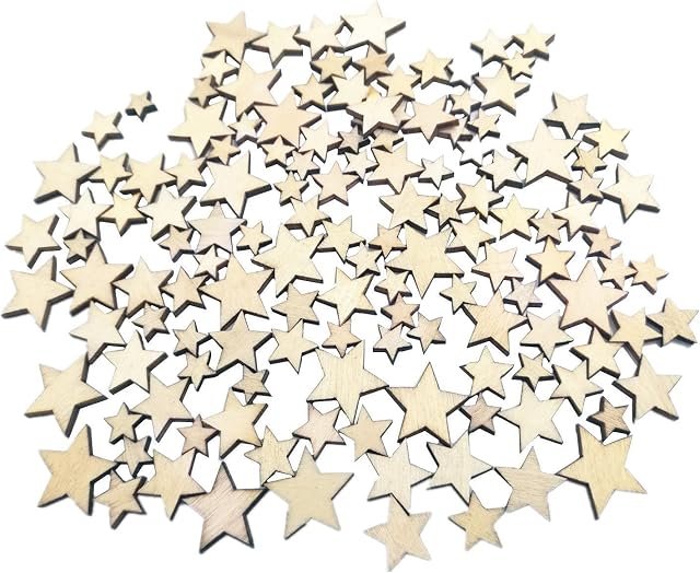 NAMVO 200pcs Mixed Size Natural Wood Color Little Star Shaped Wooden Crafting Sewing Scarpbooking DIY Buttons