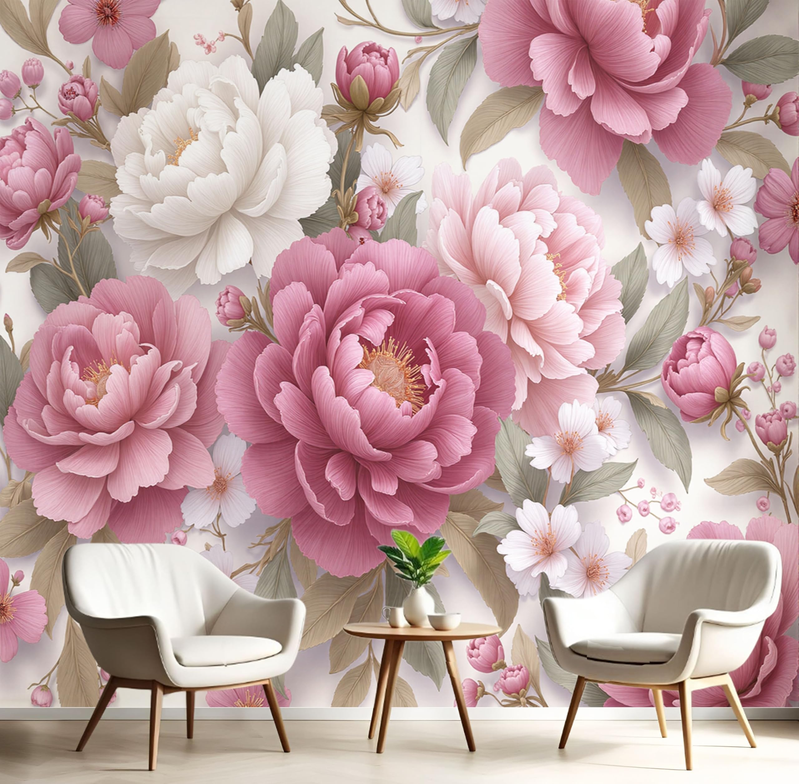 Papier peint panoramique en soie rose évoquant la douceur d'une pivoine aquarelle