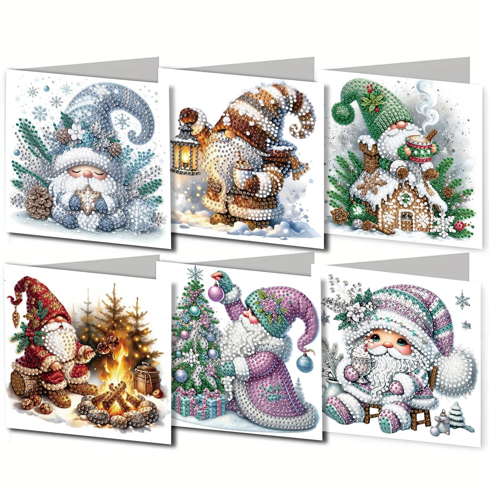 6pcs Diamond Painting Birthday Cards, Special Shape Art Craft Creative Gifts, Perfect for Christmas New Year Birthday Thanksgiving Festival(Gnome Warming by The Fire)