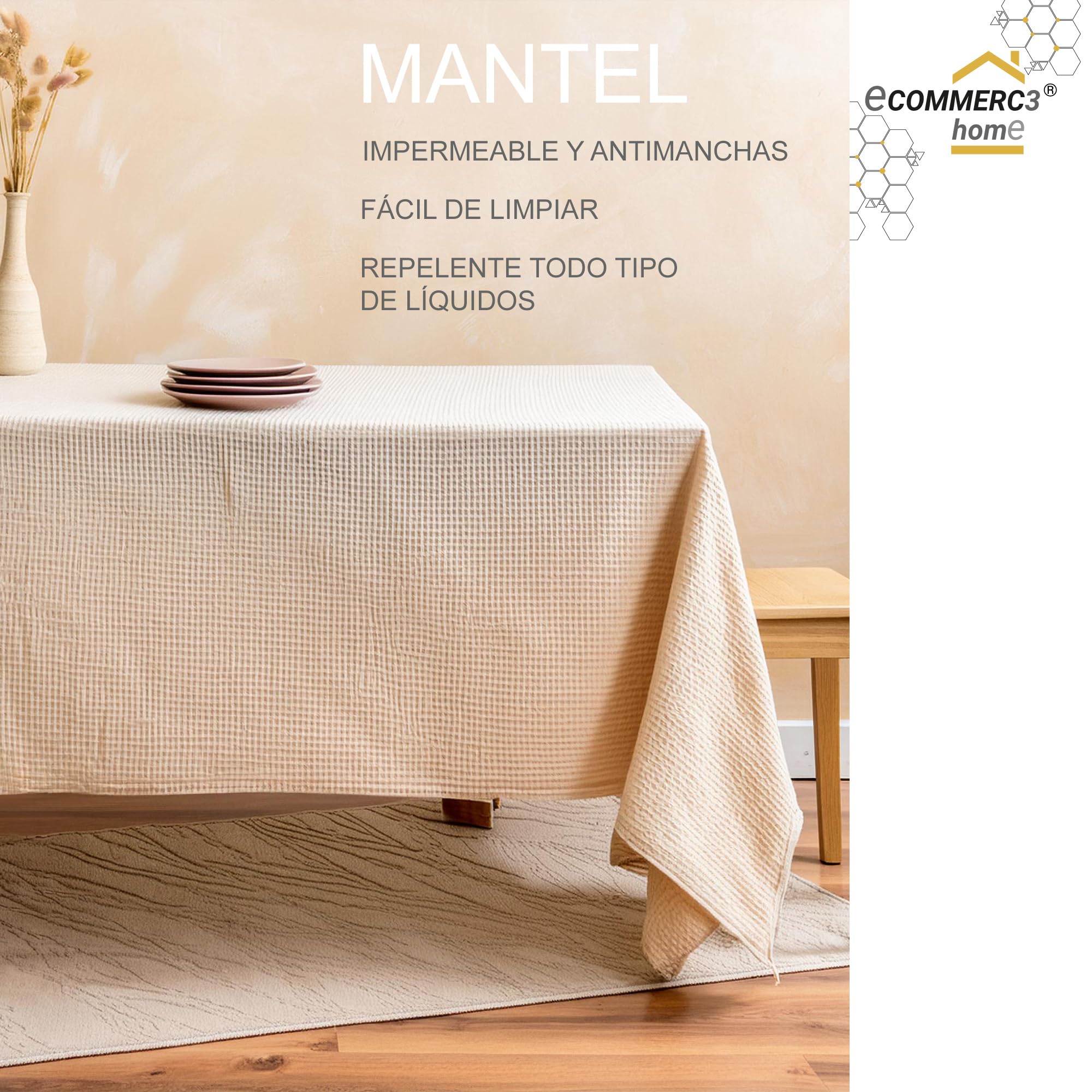 Mantel Antimanchas para Mesa Rectangular 260x140 cm Tacto Extrasuave Impermeable Celeste