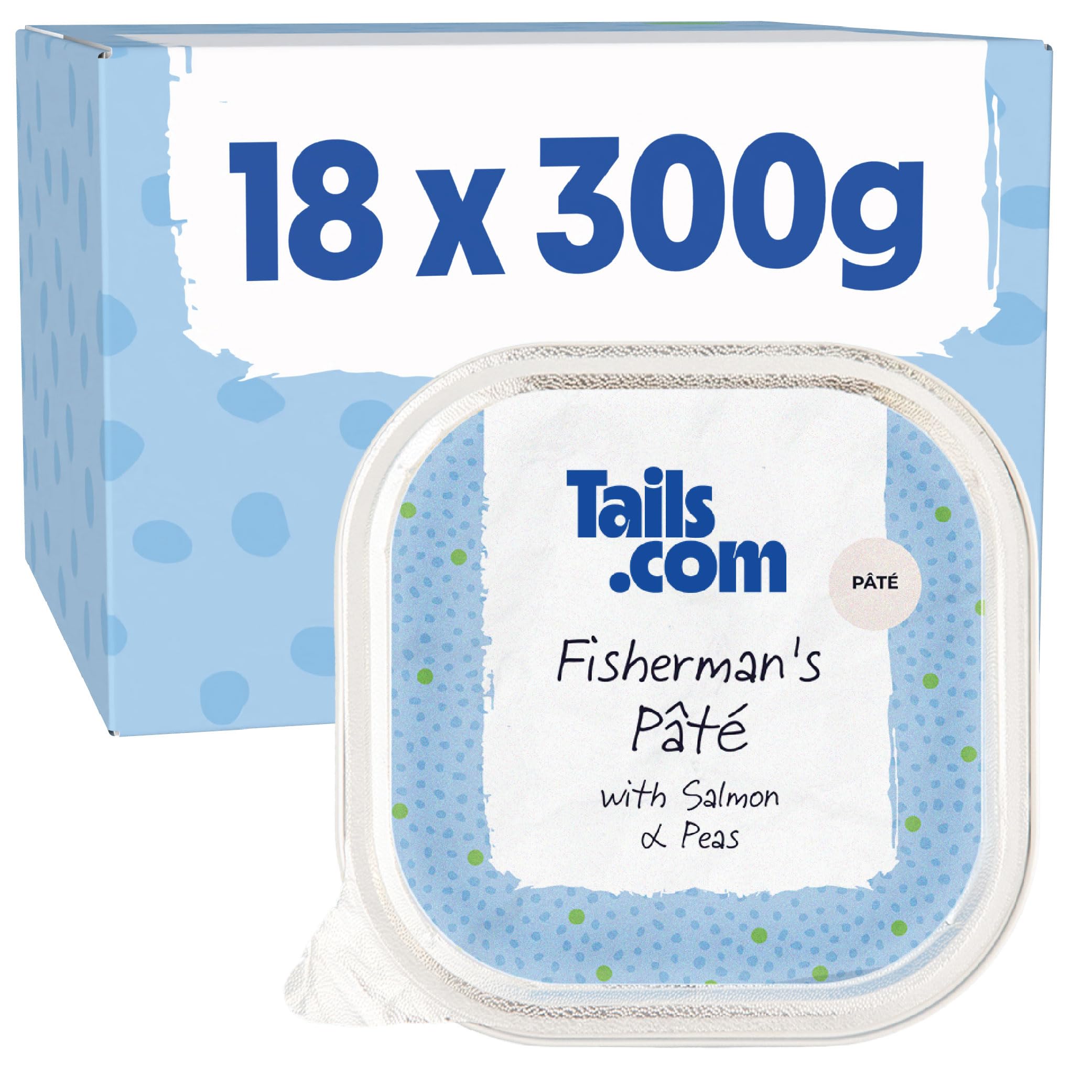 Tails.com • Wet Dog Food 18 x 300g • Fisherman's Pate with Salmon & Peas • Adult 1-7 years • Grain Free Recipe • Made ingredients